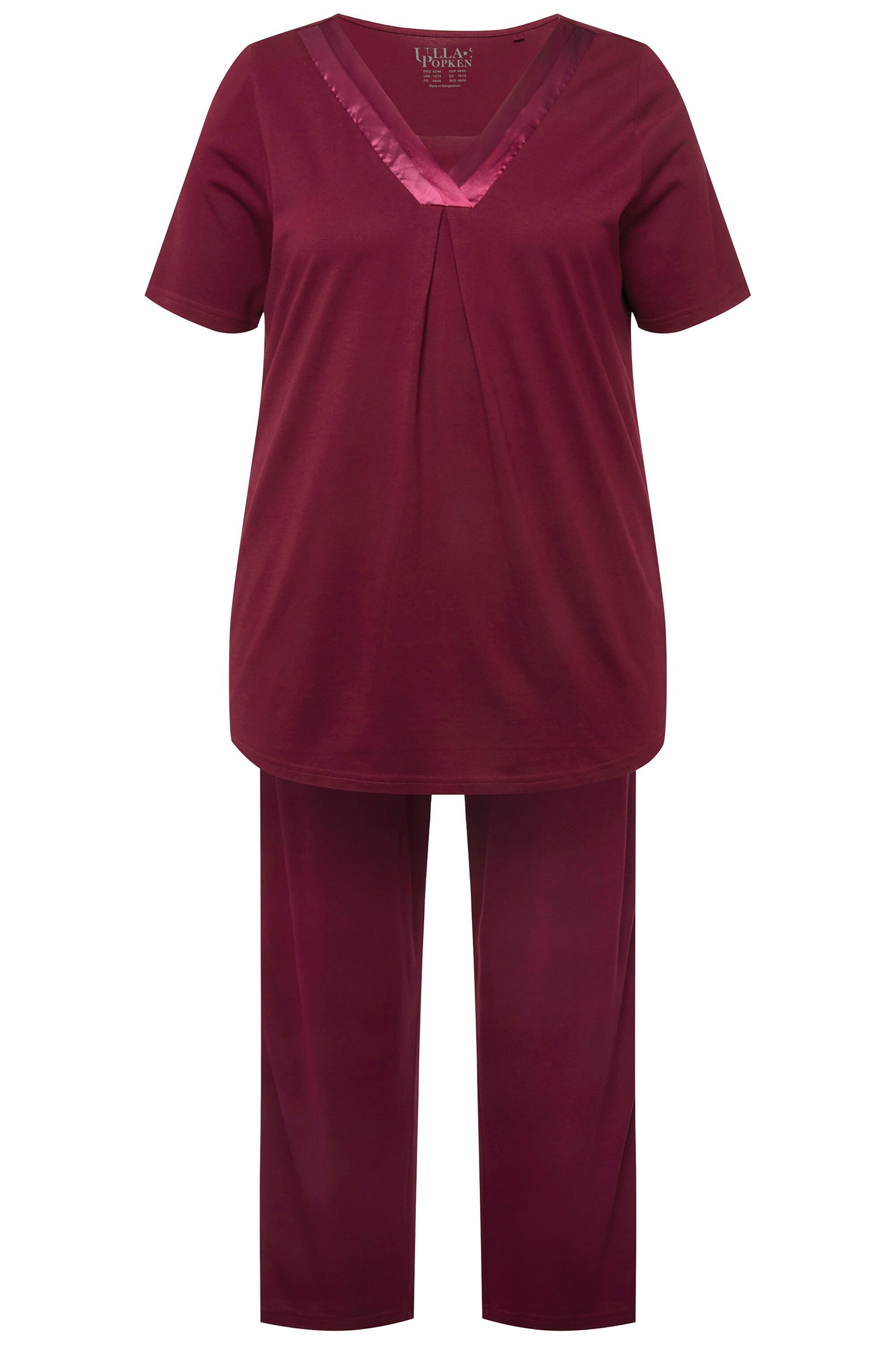 Ulla Popken Pyjama Pyjama Satindetails V-Ausschnitt günstig online kaufen