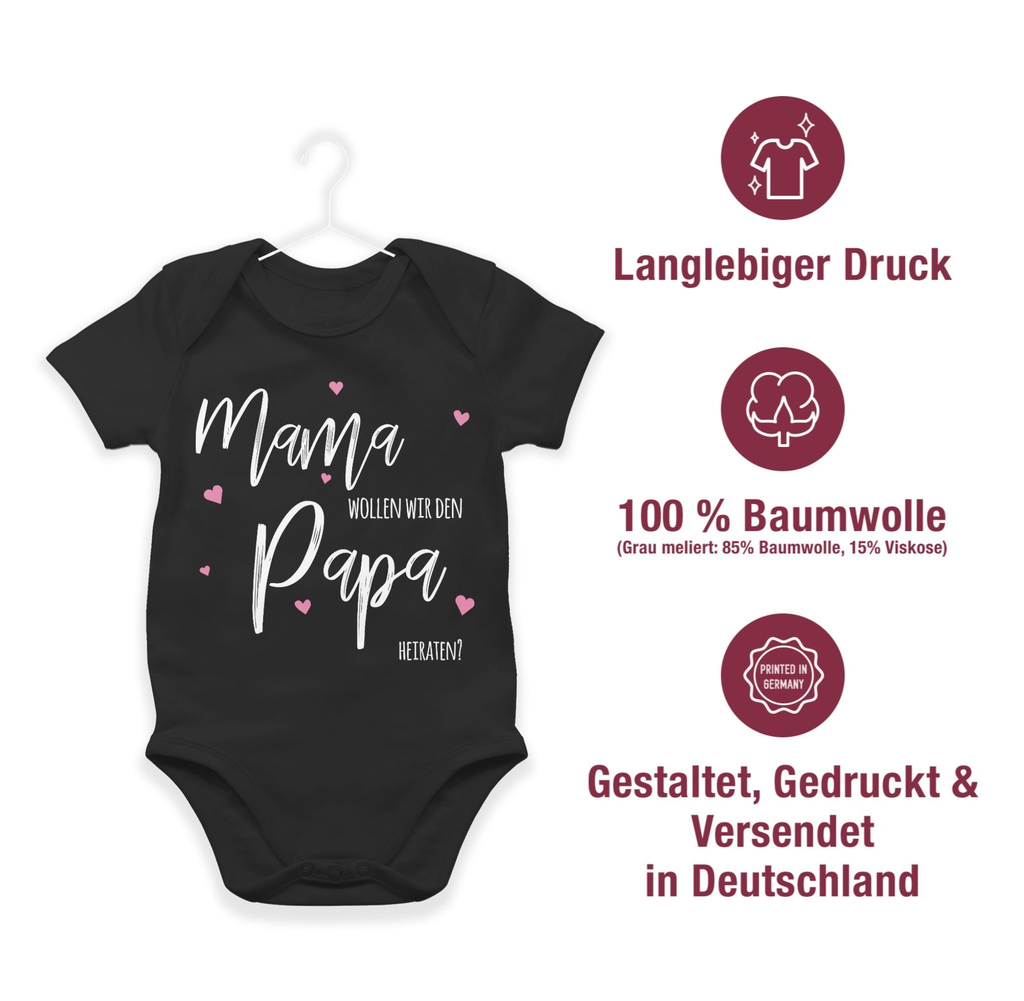 Shirtracer Shirtbody Mama wollen Baby heiraten 1 Papa Schwarz wir - Hochzeit