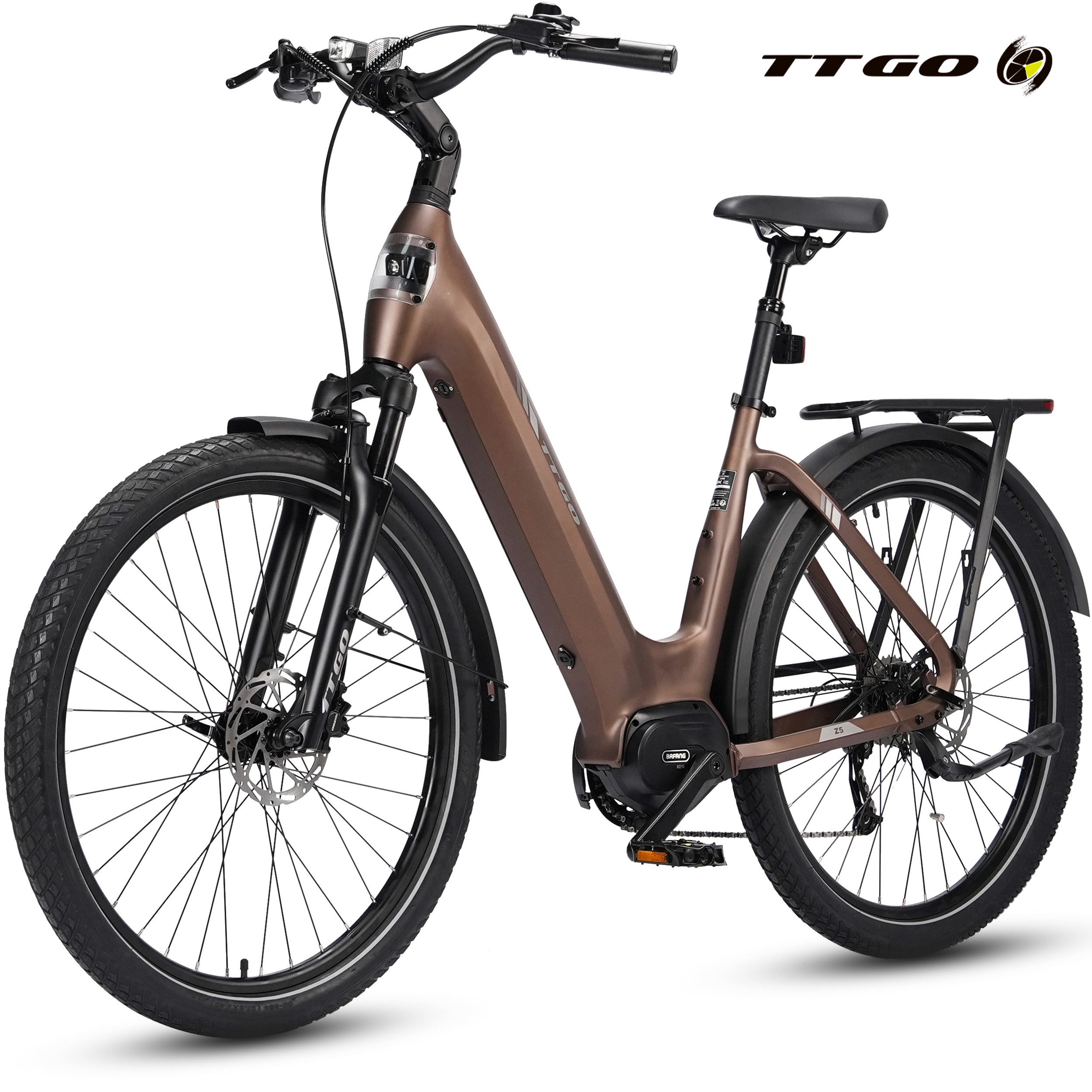 TTGO E-Bike Cityrad 28 Zoll, SUV, 75Nm Mittelmotor, 130km, Z5, für Damen und Herren, 9 Gang, Kettenschaltung, Mittelmotor, 648 Wh, 5 Stufen, Drehmomentsensor, Federsattelstütze, Elektrofahrrad, Pedelec