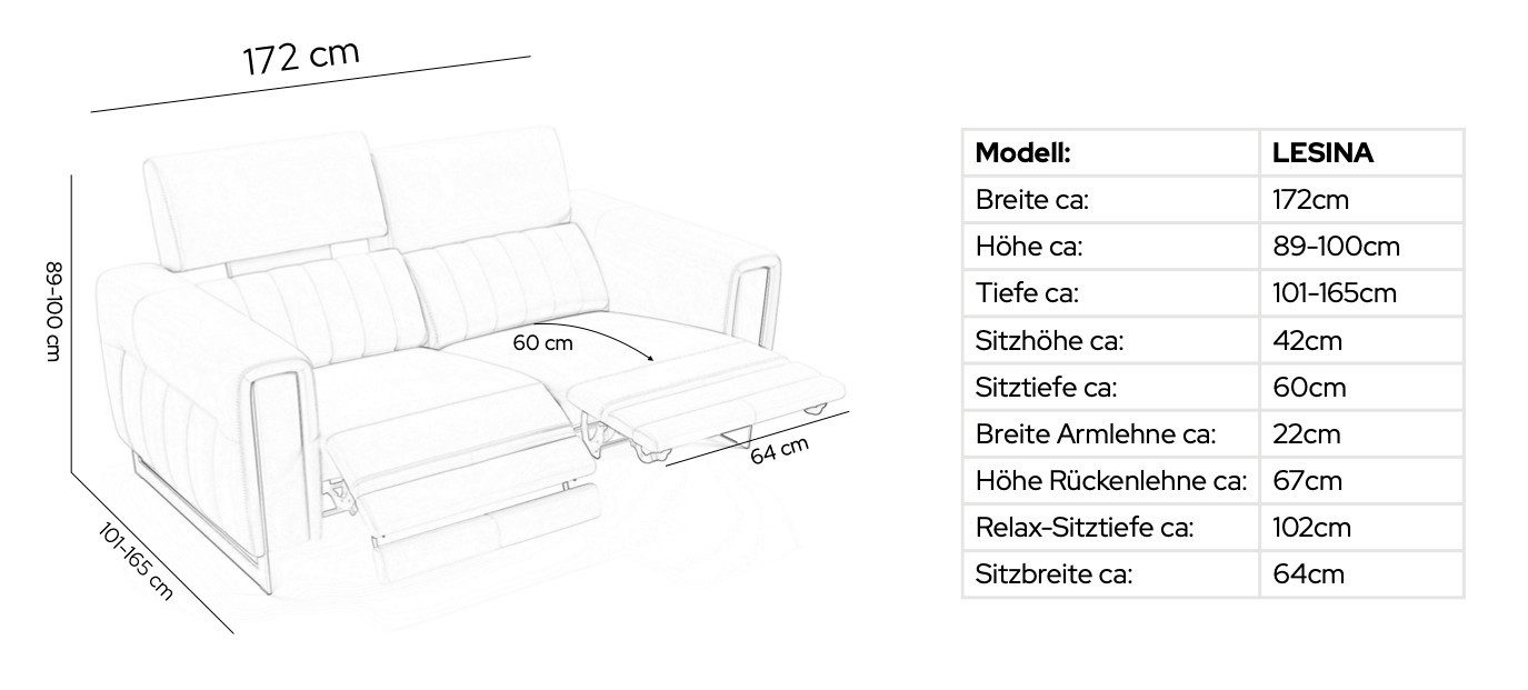 Sofanella 2-Sitzer Leder LESINA, Relaxsofa, Designsofa, Designer Couch, Italienisches Sofa, 2er Sofa