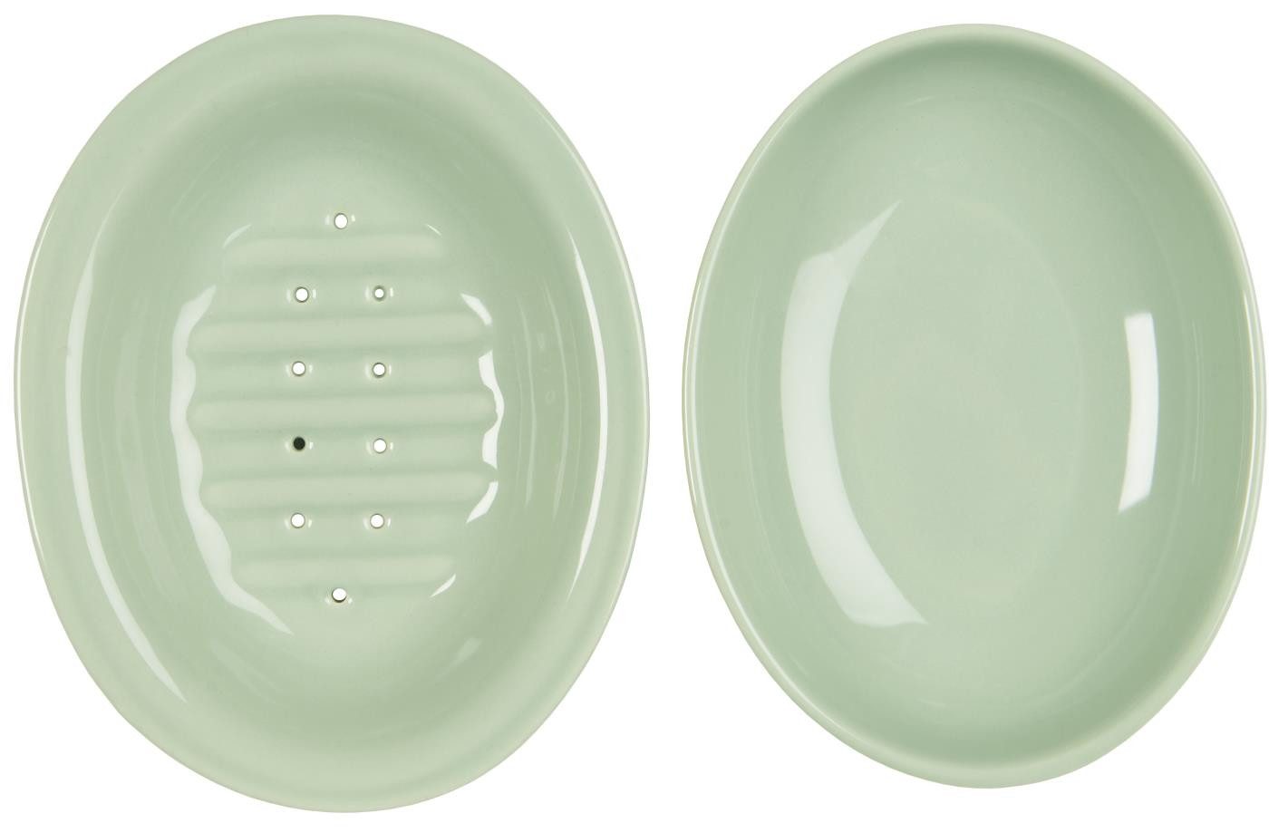 Ib Laursen Seifenschale Seifenschale aus Steingut zweiteilig herausnehmbarer Einsatz 15x12cm, 2-teilig, Farbe: Braun oder Hellgrün- Material: Keramik