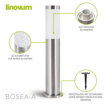 linovum LED Außen-Wandleuchte Wegeleuchte BOSEA-A mit 1x E27 Sockel - Pollerleuchte Hoehe 50cm, Leuchtmittel nicht inklusive, Leuchtmittel nicht inklusive