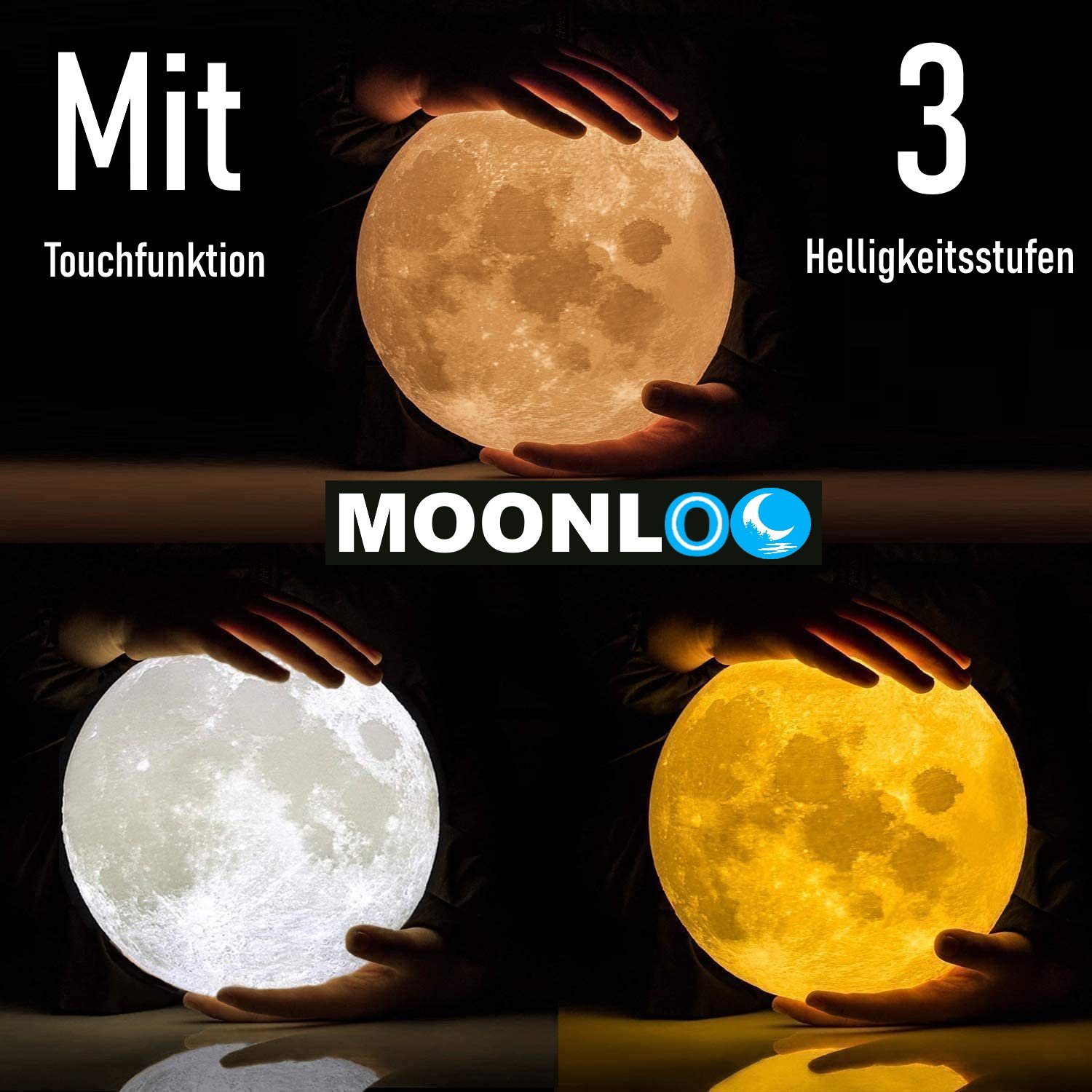 Light 3D MOONLOO Mondlicht Lampe Mond Licht, Nachtlampe Moon Sensor Touch Nachtlicht Nachttischlampe Mondlampe LED MAVURA