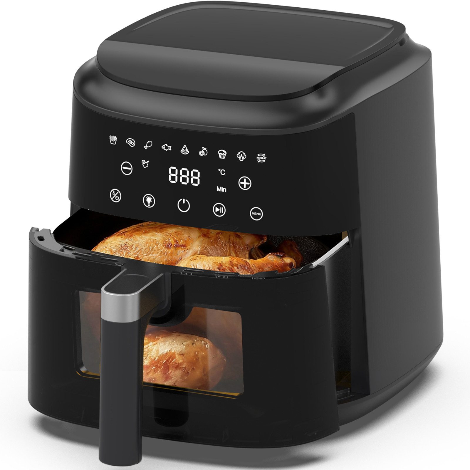 AIMAX Heißluftfritteuse Airfryer, 6L Airfryer, Sichtfenster, Touchdisplay, 1650 W, 9 Programme, 360° Heißluft, Innenbeleuchtung, spülmaschinenfest