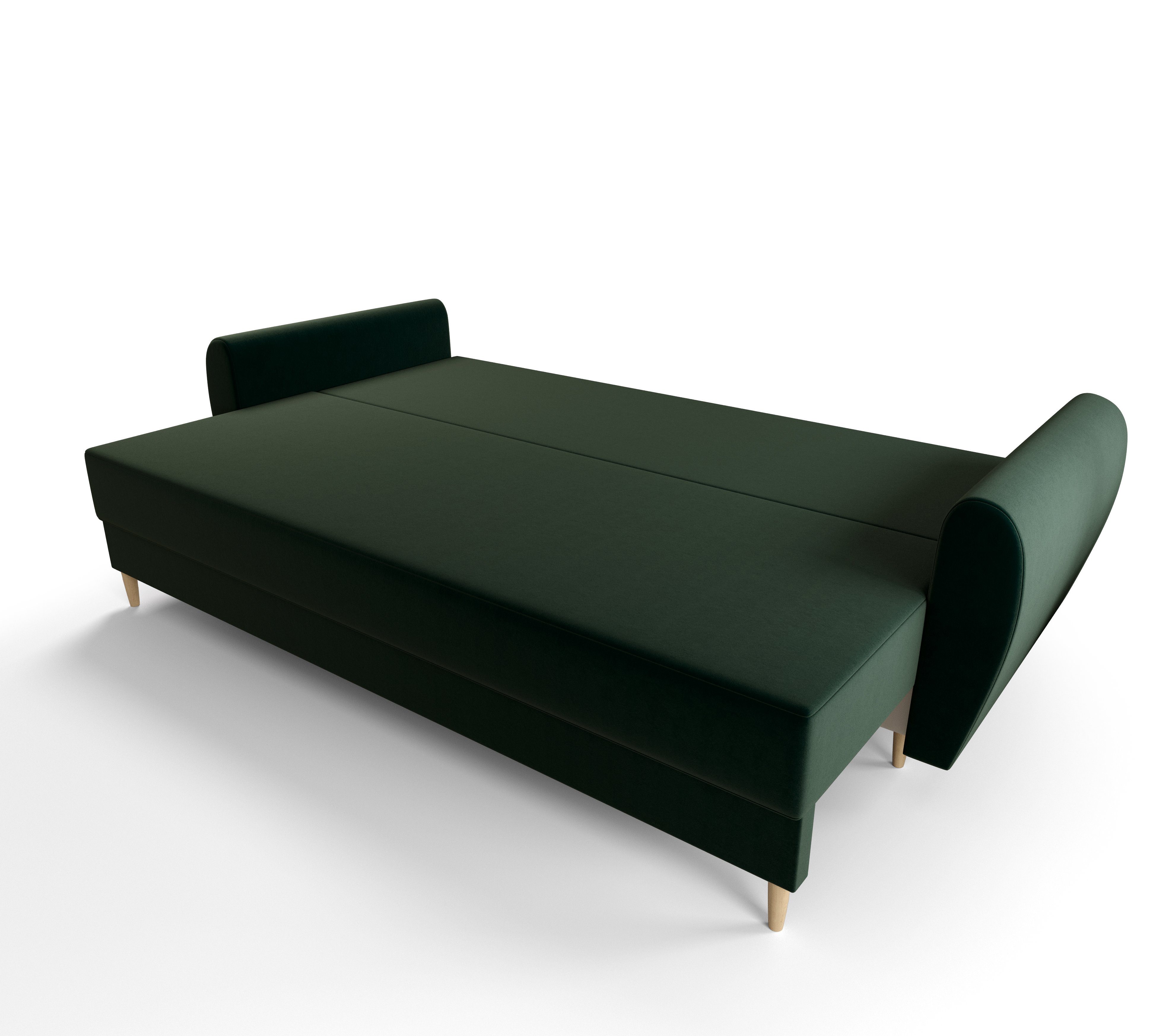 Sofa pressiode Schlafsofa, PALERMO Bettkasten mit und Schlaffunktion 230cm Dunkelgrün COUCH