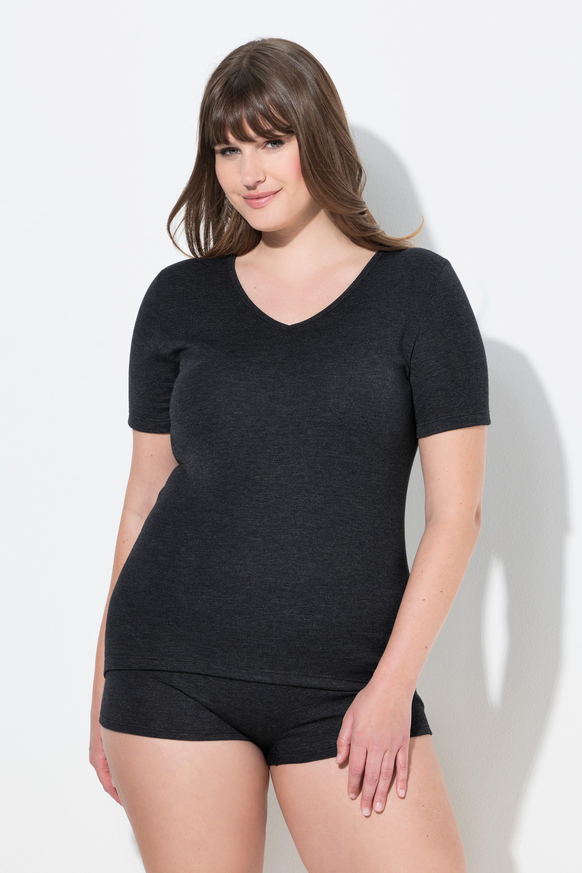 Ulla Popken Unterhemd Thermoshirt Rundhals Halbarm Baumwolle