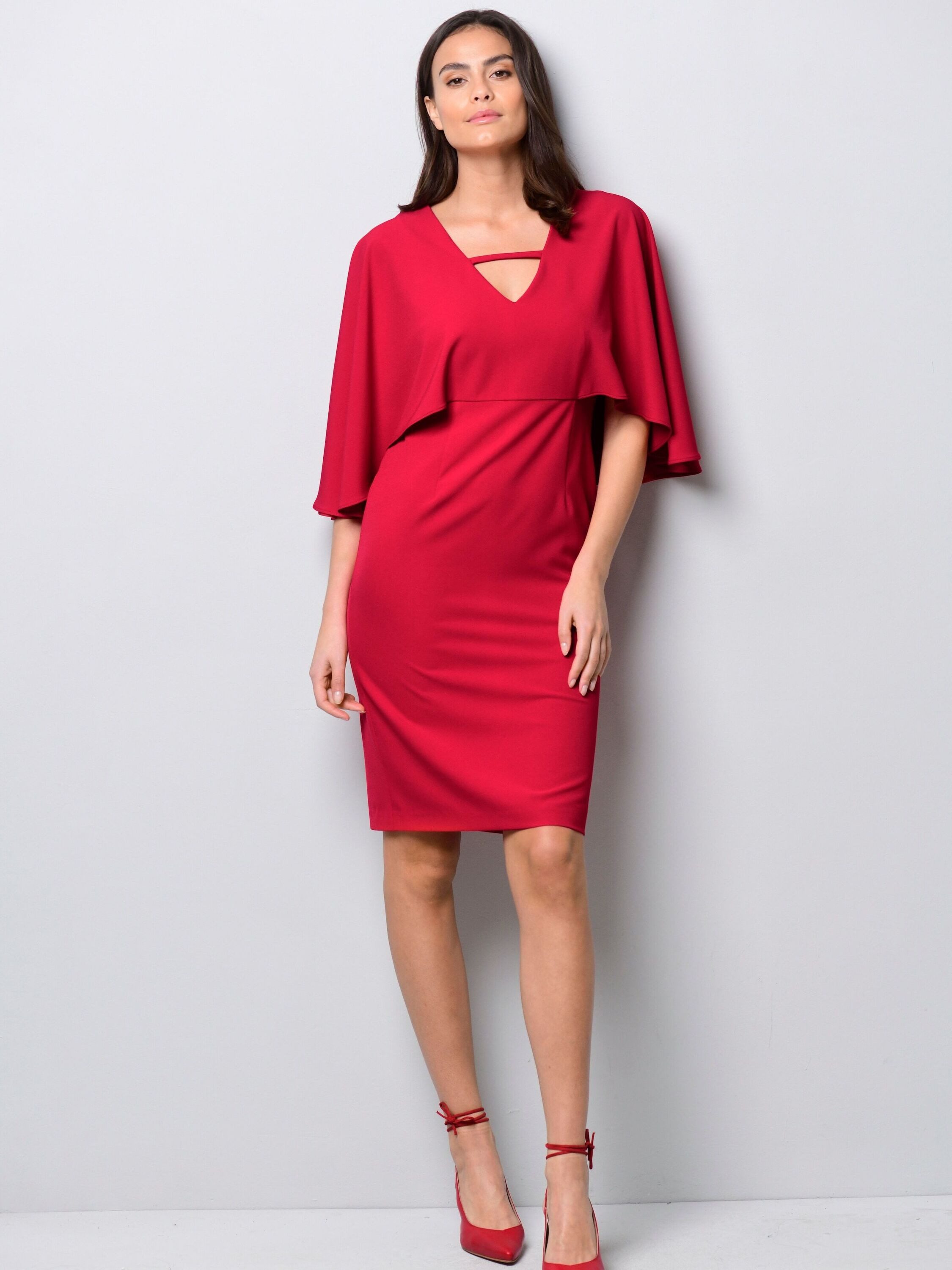 Alba Moda Midikleid Kleid in Capeoptik und Zierband in Ausschnitt