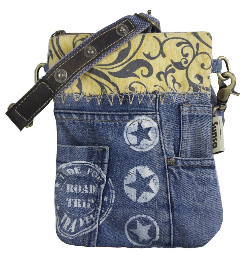 Sunsa Umhängetasche Damen Umhängetasche aus Canvas & recycelte Jeans, Kleine Crossbody Bag | Umhängetaschen