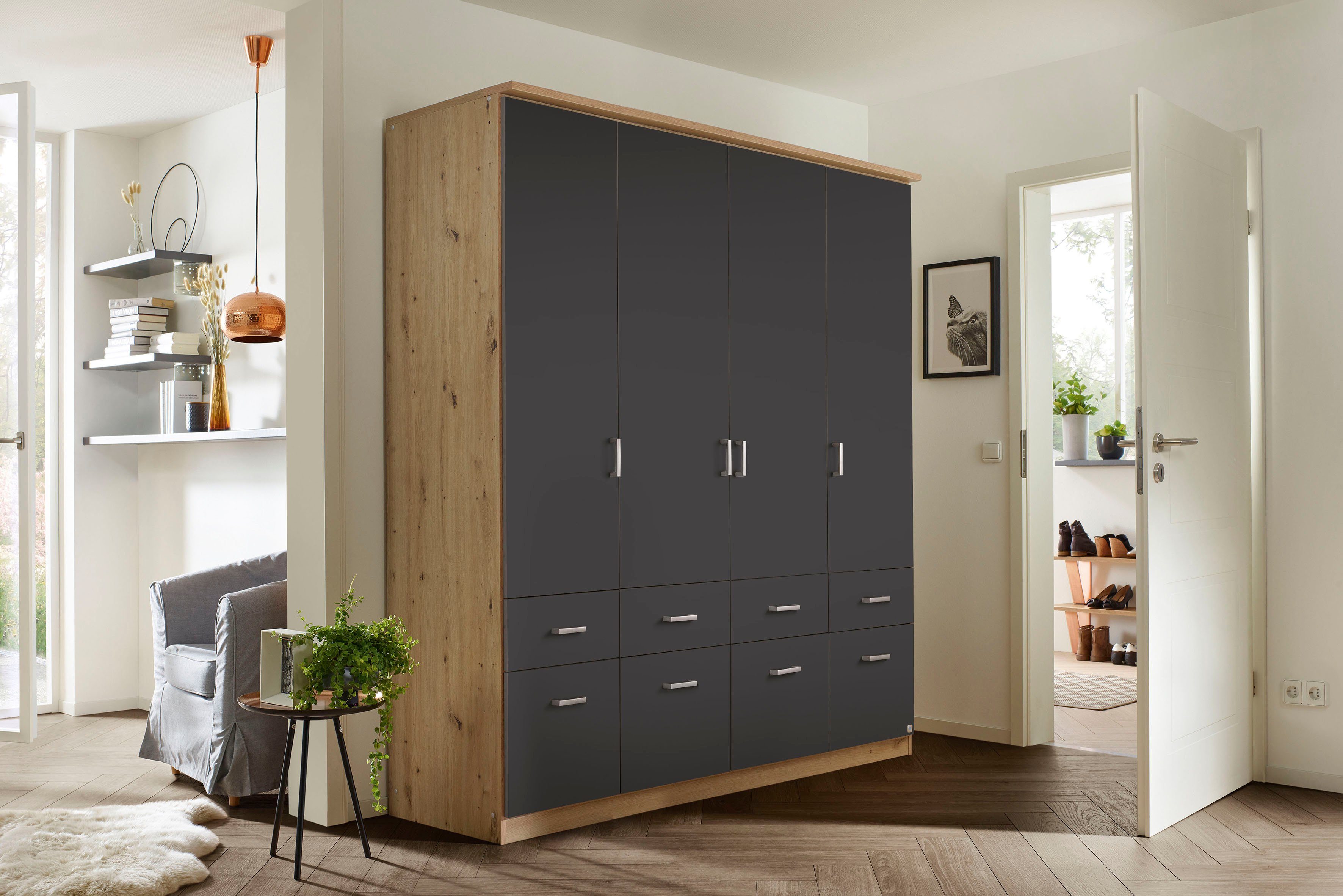 rauch Kleiderschrank Kleiderschrank Schrank Garderobe deckenhoher Schrank BREMEN (optional mit Spiegel, Breiten: 91/136/181 cm, Höhe: 199 cm) in vielen Farbvari – Bild 2 von 5