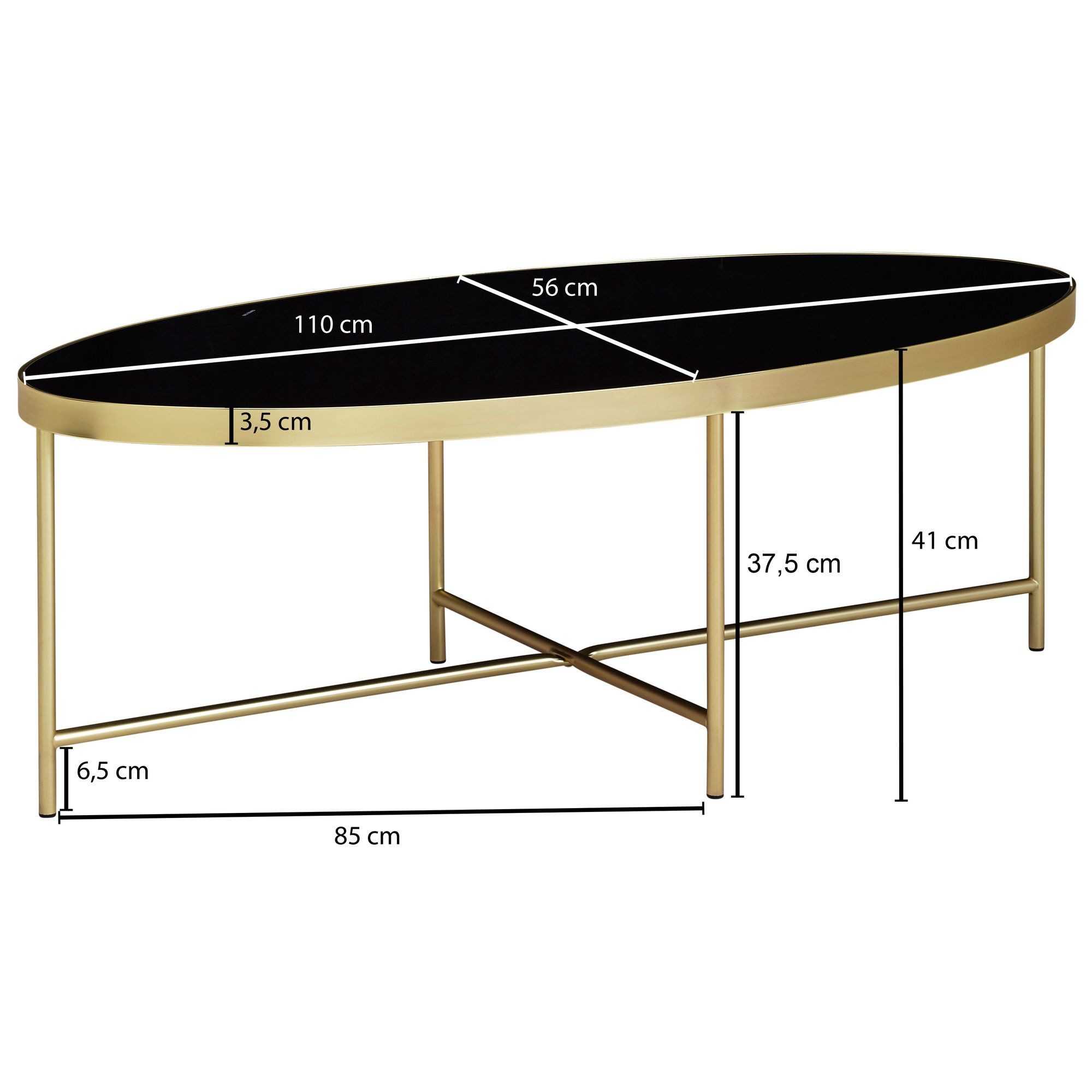 Wohnling Couchtisch WL5.993 Glas Schwarz Wohnzimmertisch Oval 110 x 56 Glastisch Gold (Schwarz - Oval 110 x 56 cm mit Gold Metallgestell), Großer Wohnzimmertisc – Bild 4 von 5