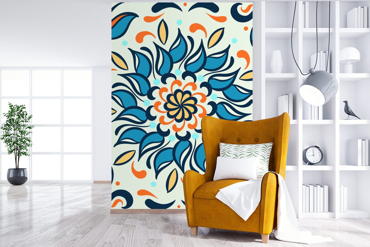 Blau Montagefertig Wandtapete Orange (3 - Tapete Wohnzimmer, Abstrakt, MuchoWow bedruckt, Matt, für St), - Fototapete - Vinyl Sonnenblume