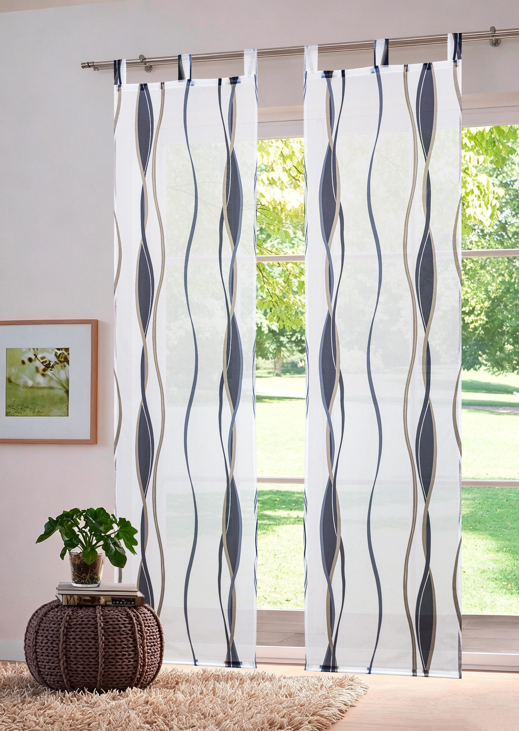 OTTO home Schiebegardine Dimona (2 St), Schlaufen, transparent, Voile, 2er-Set, Fertiggardine, inkl. Beschwerungsstange, Wellen