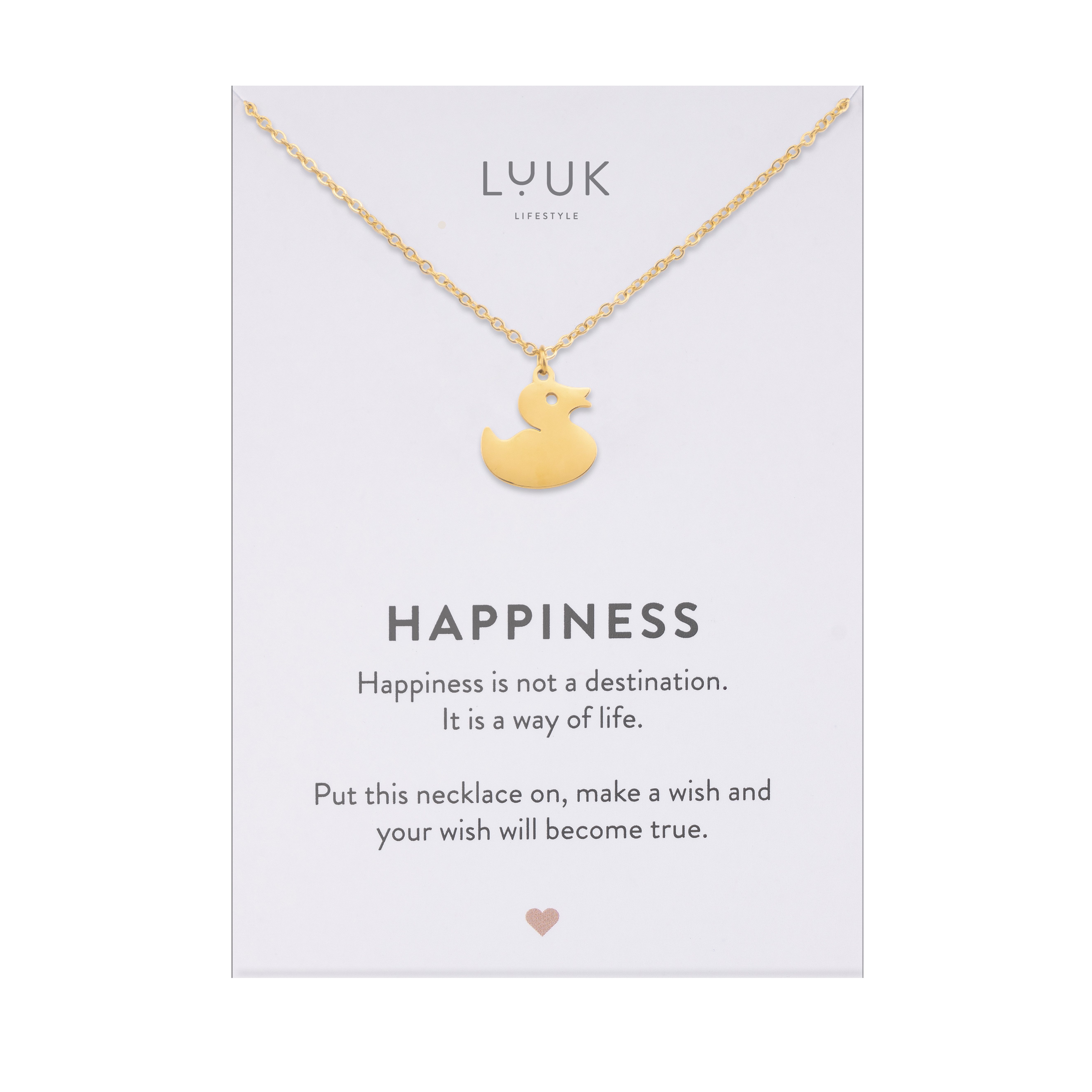 LUUK LIFESTYLE Kette mit Anhänger Quietscheenten, mit HAPPINESS Spruchkarte, wasserfest & hautverträglich