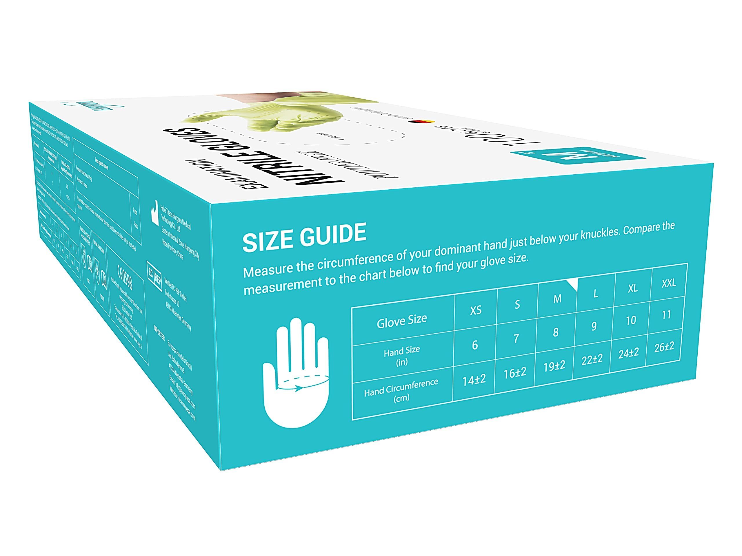 EUROPAPA Nitril-Handschuhe Medical Einmalhandschuhe Untersuchungshandschuhe (100 Stück, puderfrei ohne Latex, Gummihandschuhe) unsteril latexfrei disposible gloves