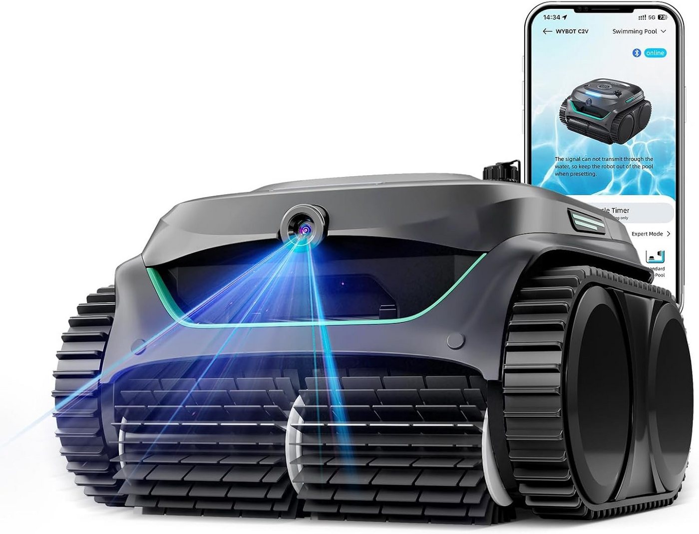 WYBOT Poolroboter (2026 Upgrade) C2 Vision Kabelloser poolroboter mit AI Vision, für Boden, Wand und Wasserlinie, Zweischicht-Filterung, bis zu 180