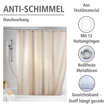 WENKO Duschvorhang Uni Beige Breite 180 cm, Höhe 200 cm, Polyester, waschbar