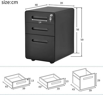 Merax Rollcontainer, aktenschränke büroschränke mit 3 Schubladen und abschließbaren Schubladen, Schrankkorpus vormontiert