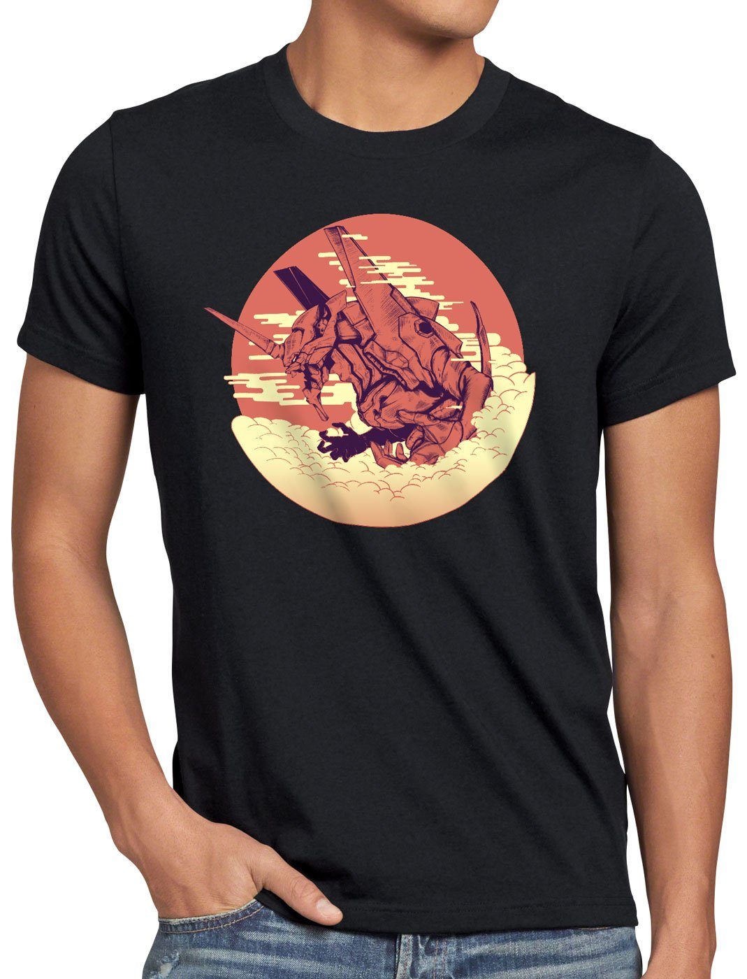 neo Print-Shirt evangelion T-Shirt Herren Morgen style3 schwarz tokyo3 Mecha