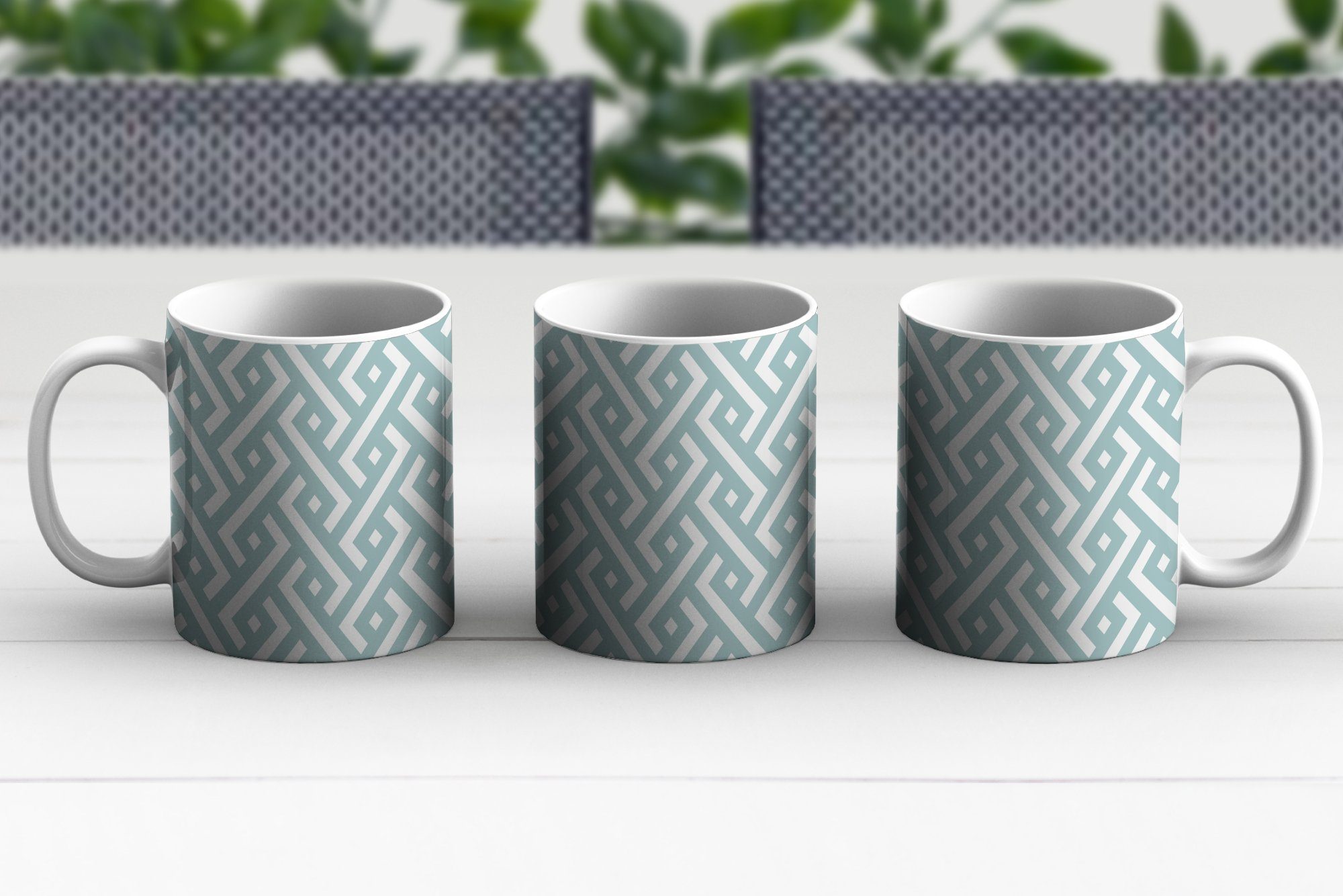 MuchoWow Abstrakt Keramik, Geometrie, - Teetasse, Tasse - Geschenk Teetasse, Becher, Muster Kaffeetassen,