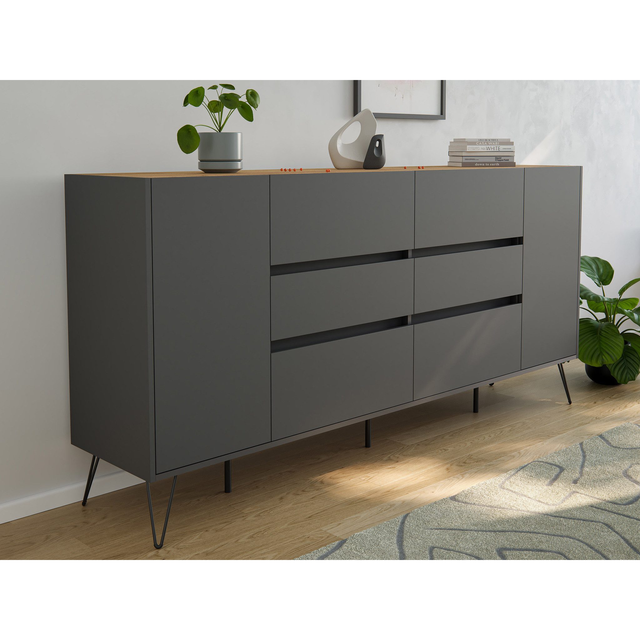 Posseik Sideboard Posseik Sideboard Industrial R200 cm Grafit/Eiche Top