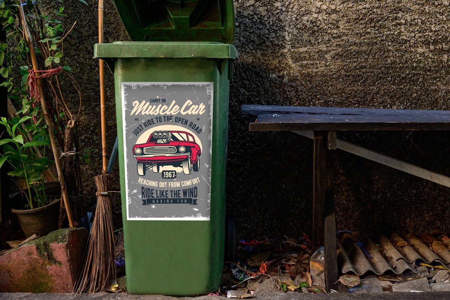 MuchoWow Wandsticker Mancave - Auto Sticker, Vintage Mülleimer-aufkleber, Abfalbehälter (1 - - Rot Container, Mülltonne, St)