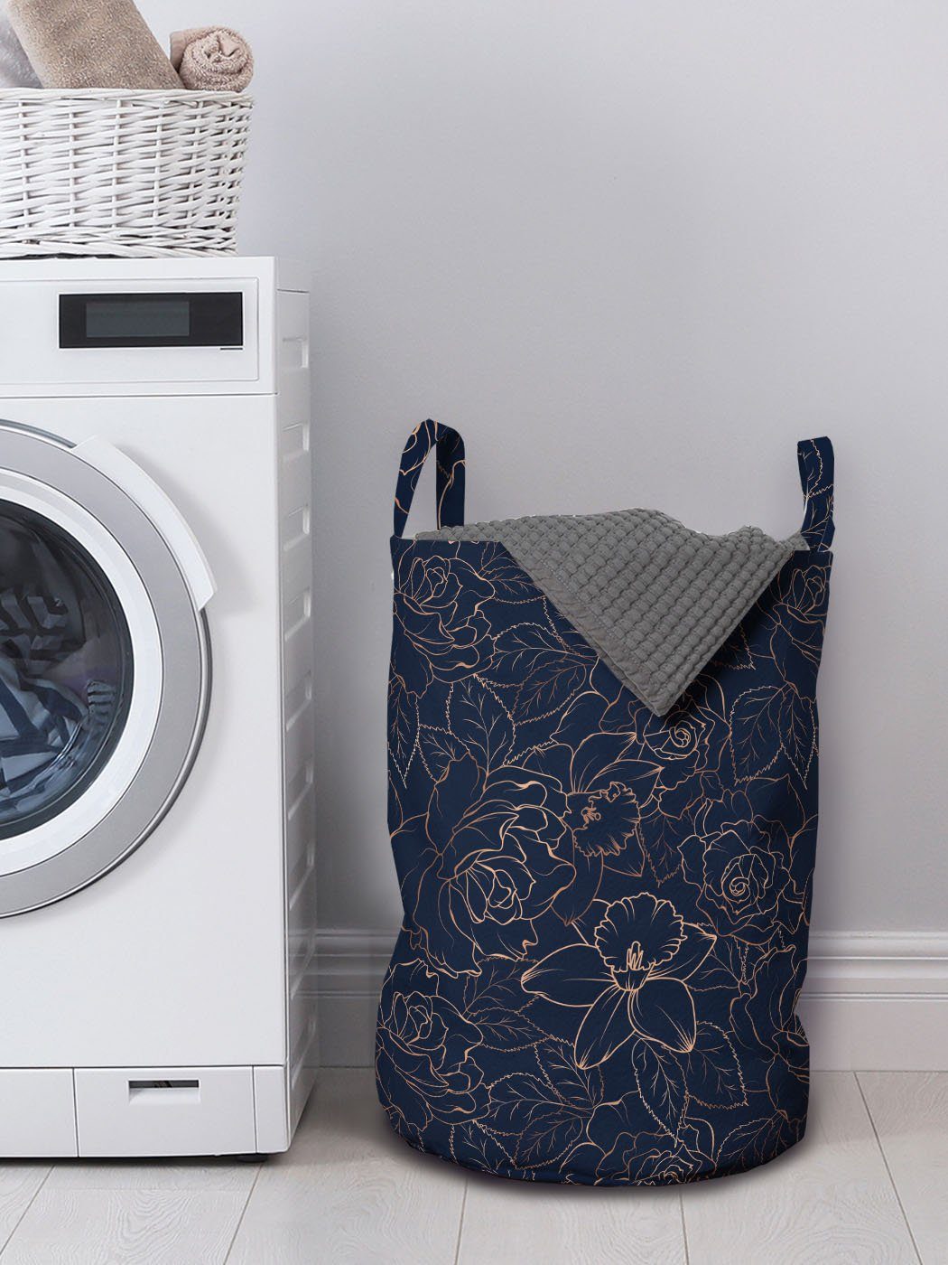 Abakuhaus Wäschesäckchen Wäschekorb mit Floral Kordelzugverschluss für blau Konzept Griffen Abstract Waschsalons, Navy