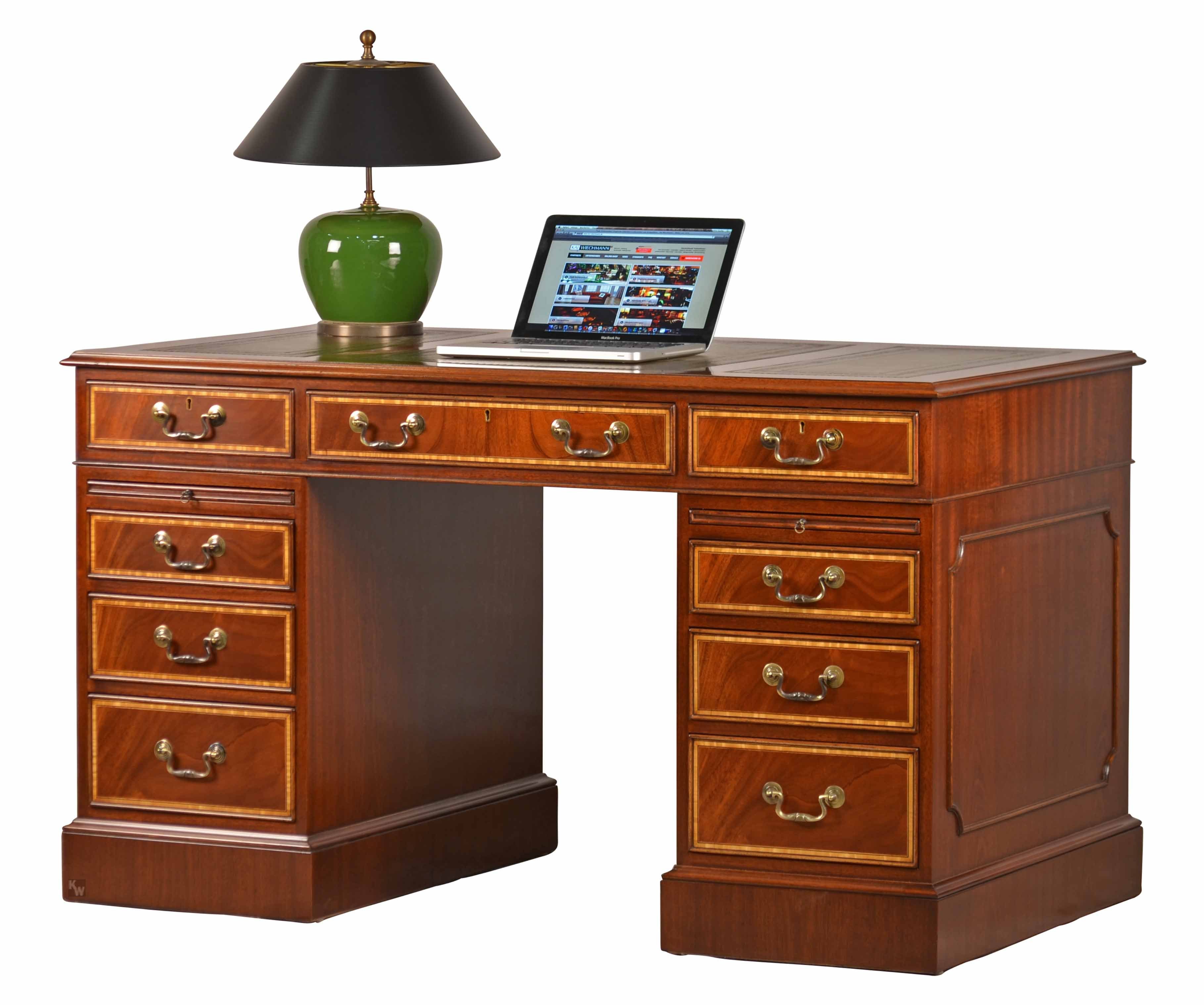 Kai Wiechmann Schreibtisch Bürotisch verschiedenen hochwertiger Arbeitstisch Mahagoni, Tisch Lederschreibeinlage, Größen in made mit England stilvoller in