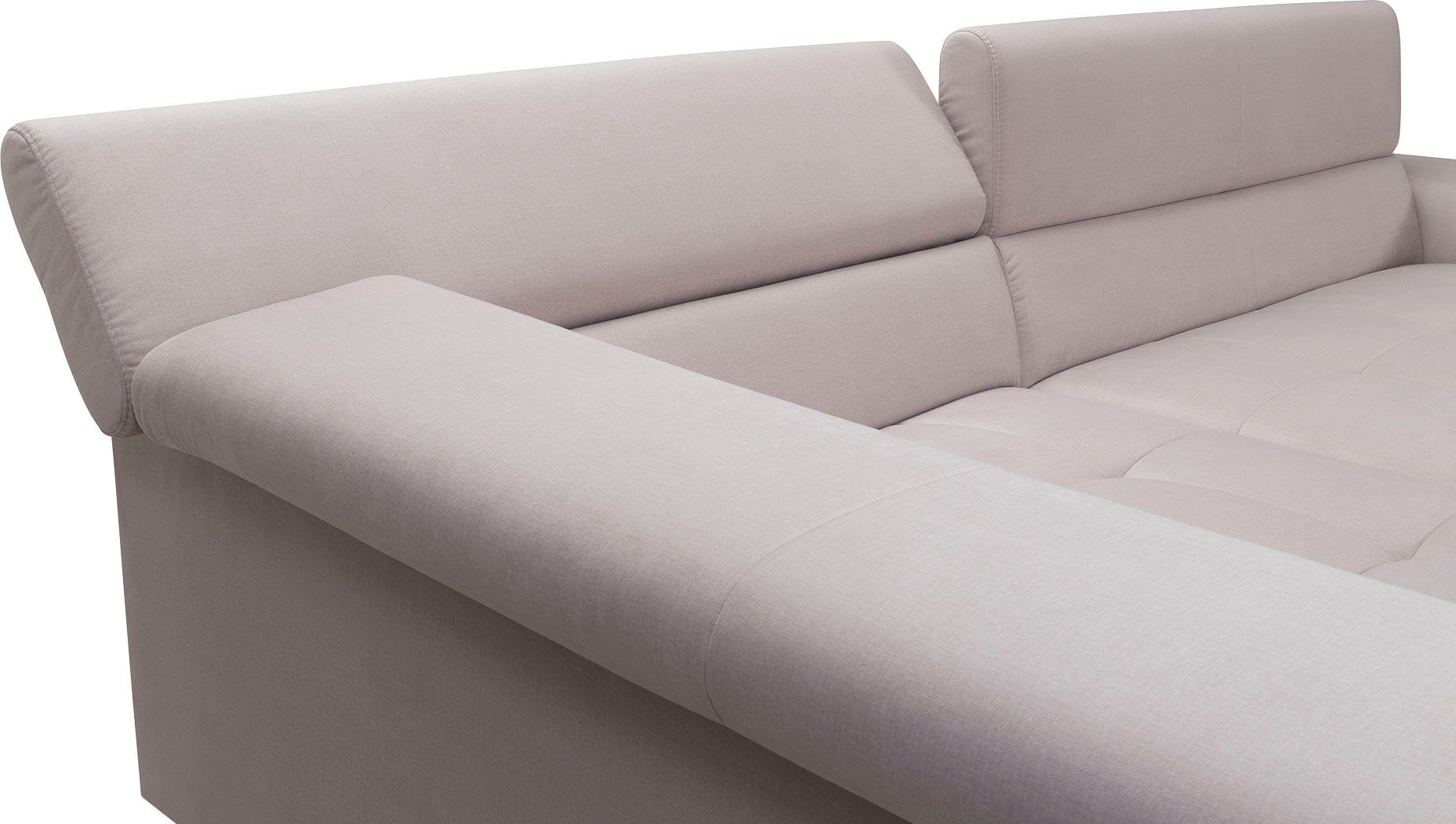 exxpo - sofa fashion Ecksofa, mit verstellbaren mit 3 Bettfunktion Kopfstützen, Kissen wahlweise und