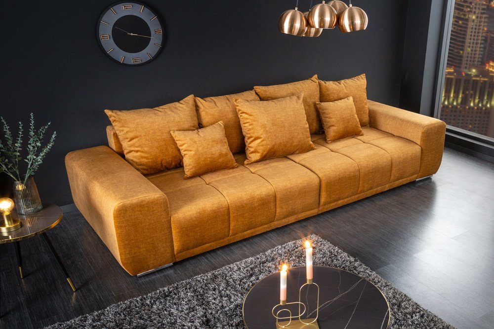 riess-ambiente Big-Sofa ELEGANCIA 285cm senfgelb, Einzelartikel 1 Teile, XXL Couch · Samt · mit Federkern · inkl. Kissen · Design