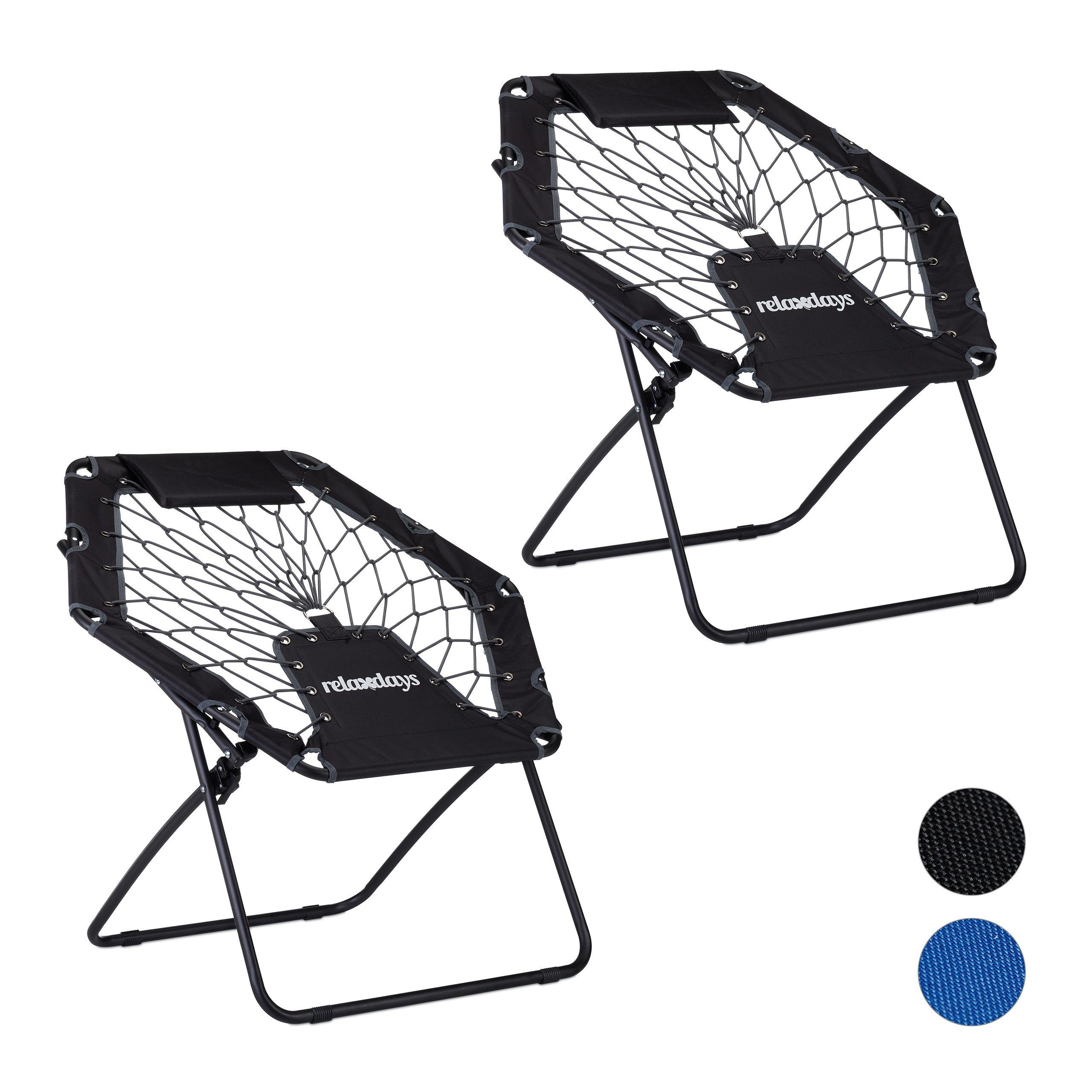 relaxdays Campingstuhl 2 x Bungee Stuhl WEBSTER schwarz-grau