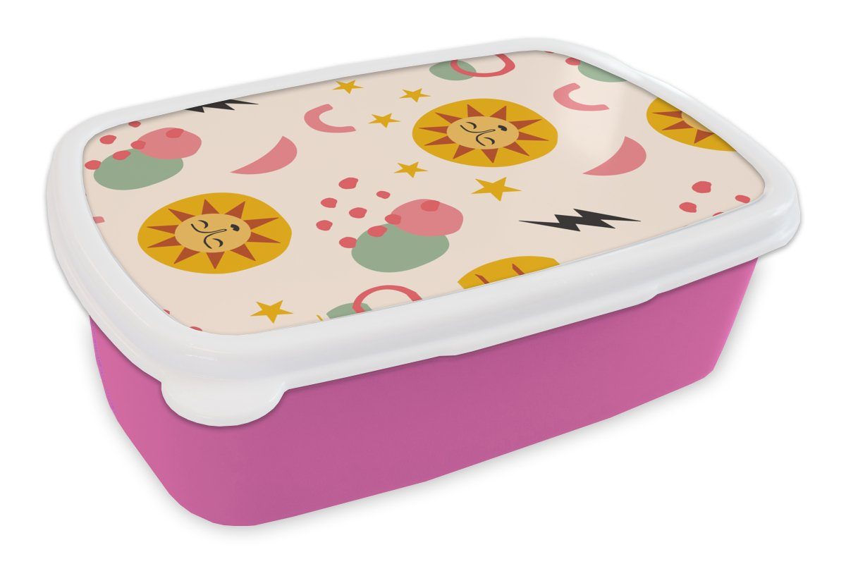 MuchoWow Lunchbox Sommer - Wetter - Pastell, Kunststoff, (2-tlg), Brotbox für Erwachsene, Brotdose Kinder, Snackbox, Mädchen, Kunststoff rosa