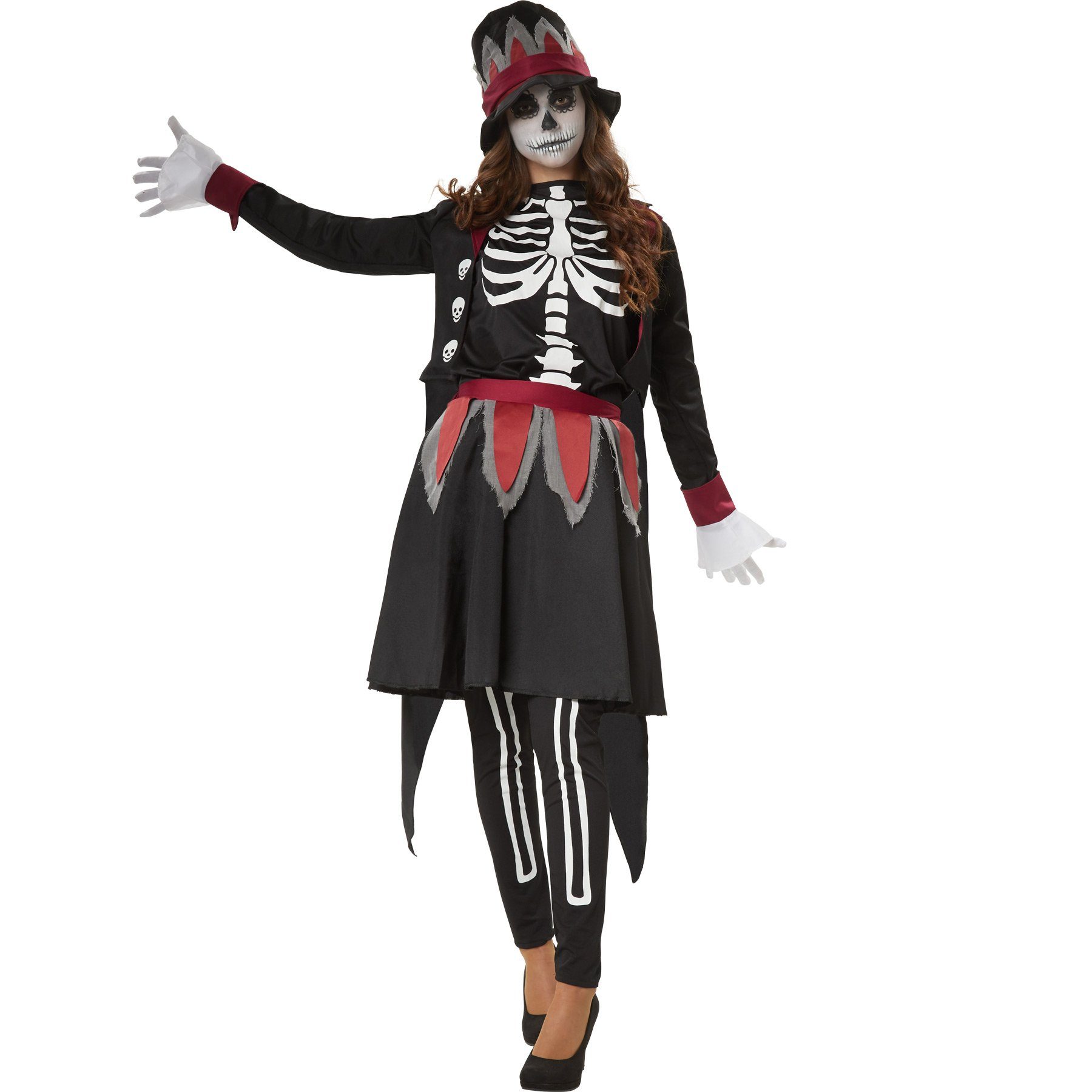 dressforfun Kostüm Frauenkostüm Gruselige Skull Lady, Vornehmes Kostüm im Skull-Look
