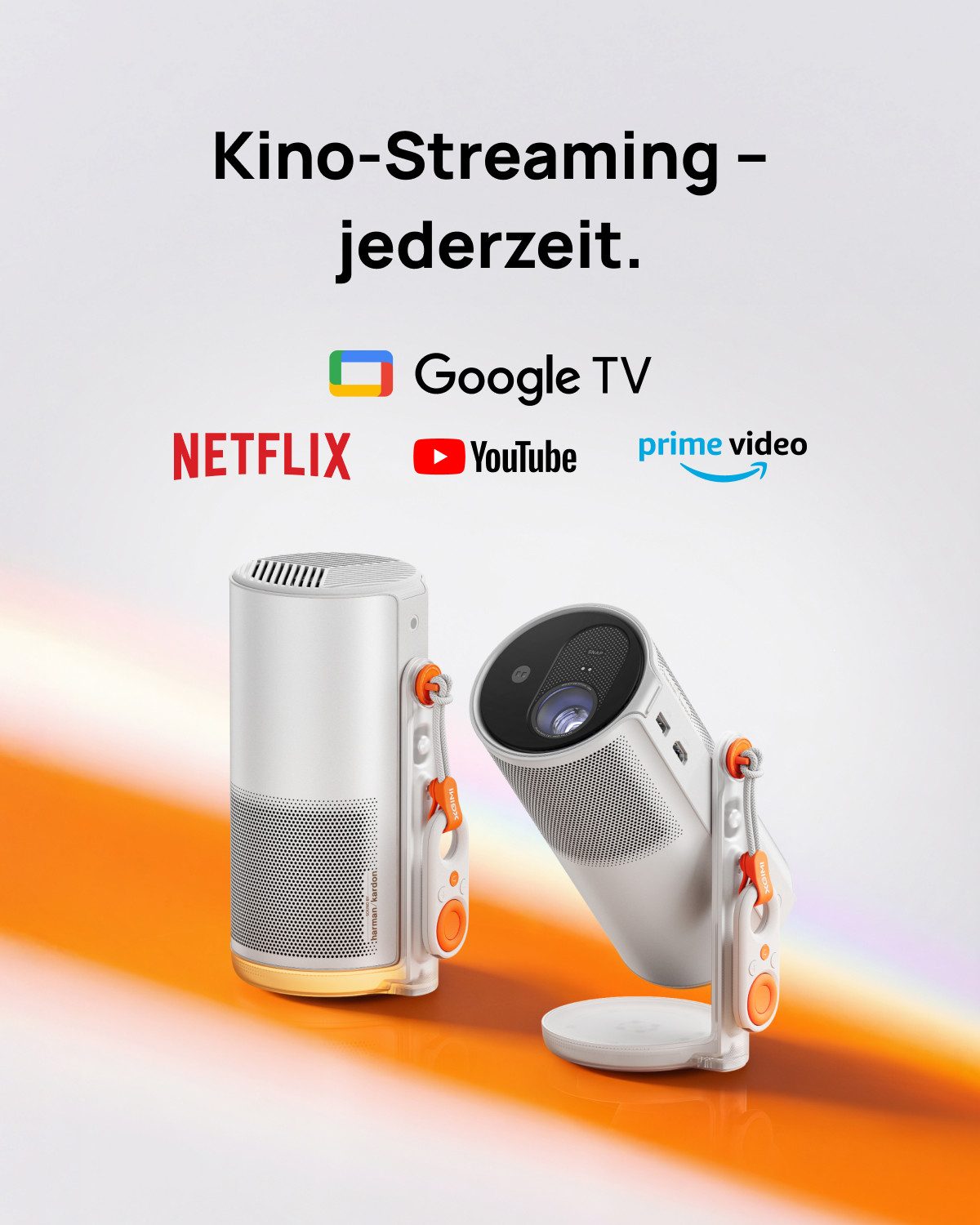XGIMI XGIMI MoGo 4 Mini Beamer mit Akku und PowerBase-Ständer, 450 ISO-Lumen Portabler Projektor (1920 x1080 (1080P) px, Google TV & Netflix 12W Harman Kardon Sound, 360° Ständer, 5h Laufzeit)
