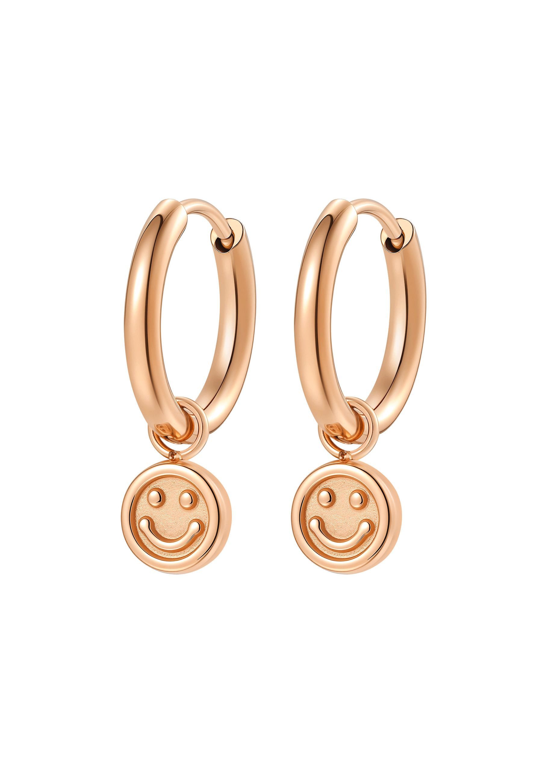 Paar Creolen Smiley Charm, kleine Statement Ohrringe mit Anhänger