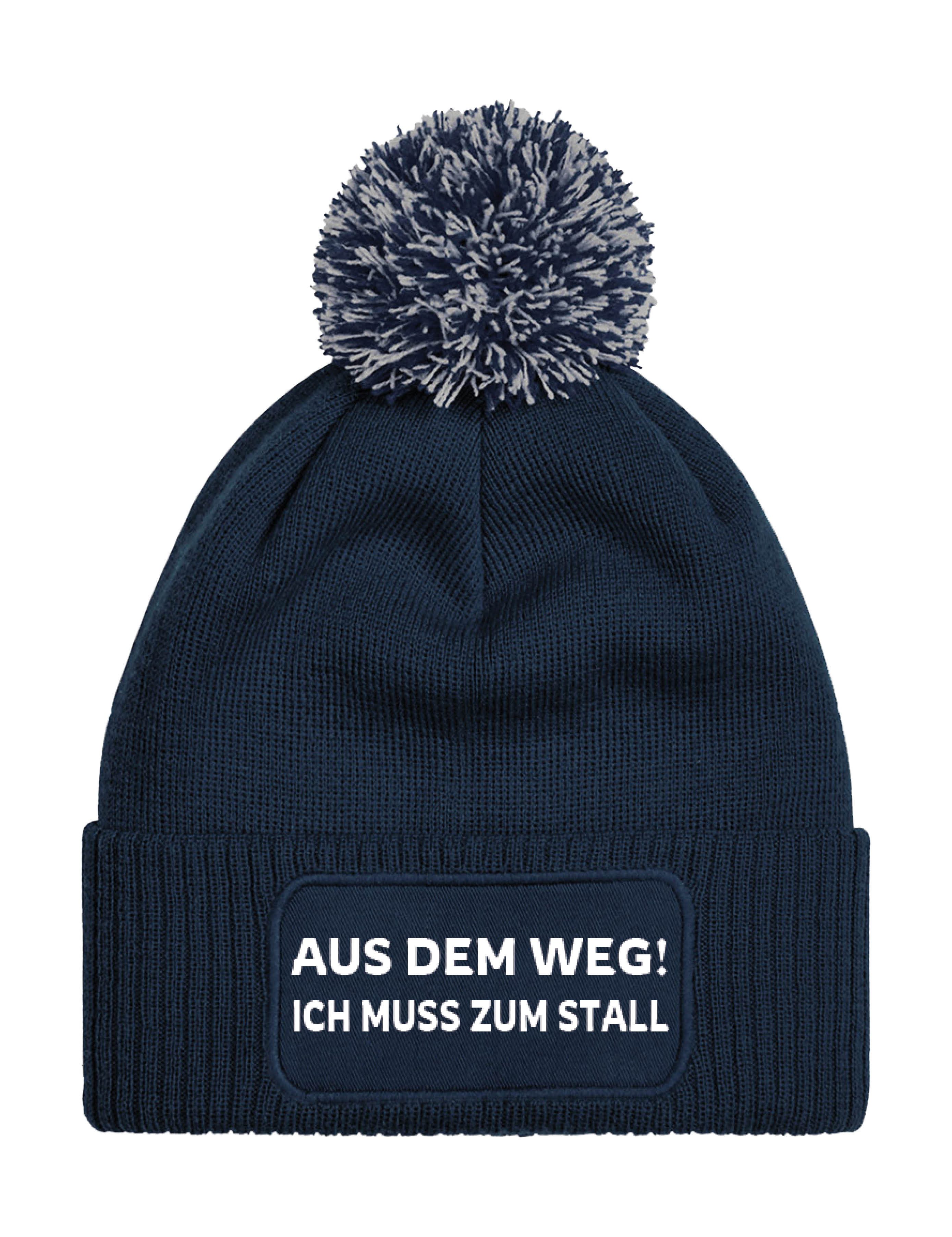 Youth Designz Bommelmütze "Aus dem Weg! Ich muss zum Stall" unisex Beanie Müzte mit lustigen Logo für Damen und Herren
