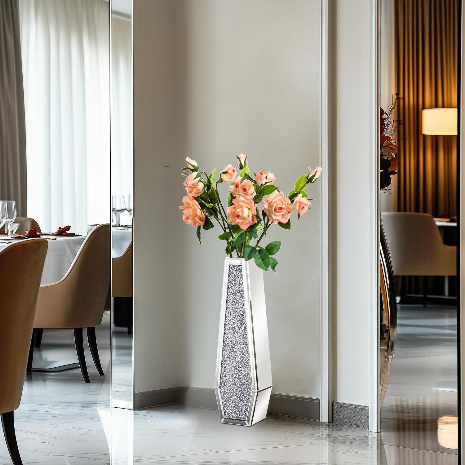 LuxusKollektion Bodenvase Bodenvase Groß Silber Kristall 68cm