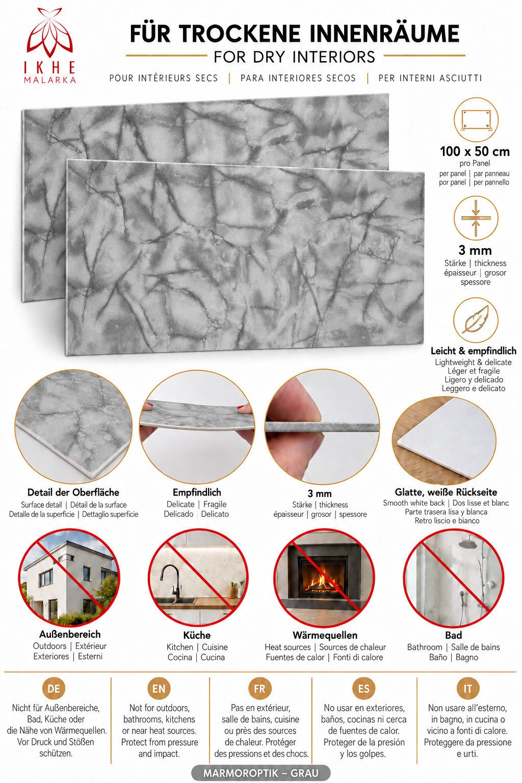 IKHEMalarka 3D Wandpaneel Betonoptik Marmor Ziegel aus Polystyrol Styropor XPS, BxL: 50,00x100,00 cm, 0,50 qm, (1 Stück, 0,5m) Deckenpaneelen - 3mm dick - 100x5 – Bild 3 von 5