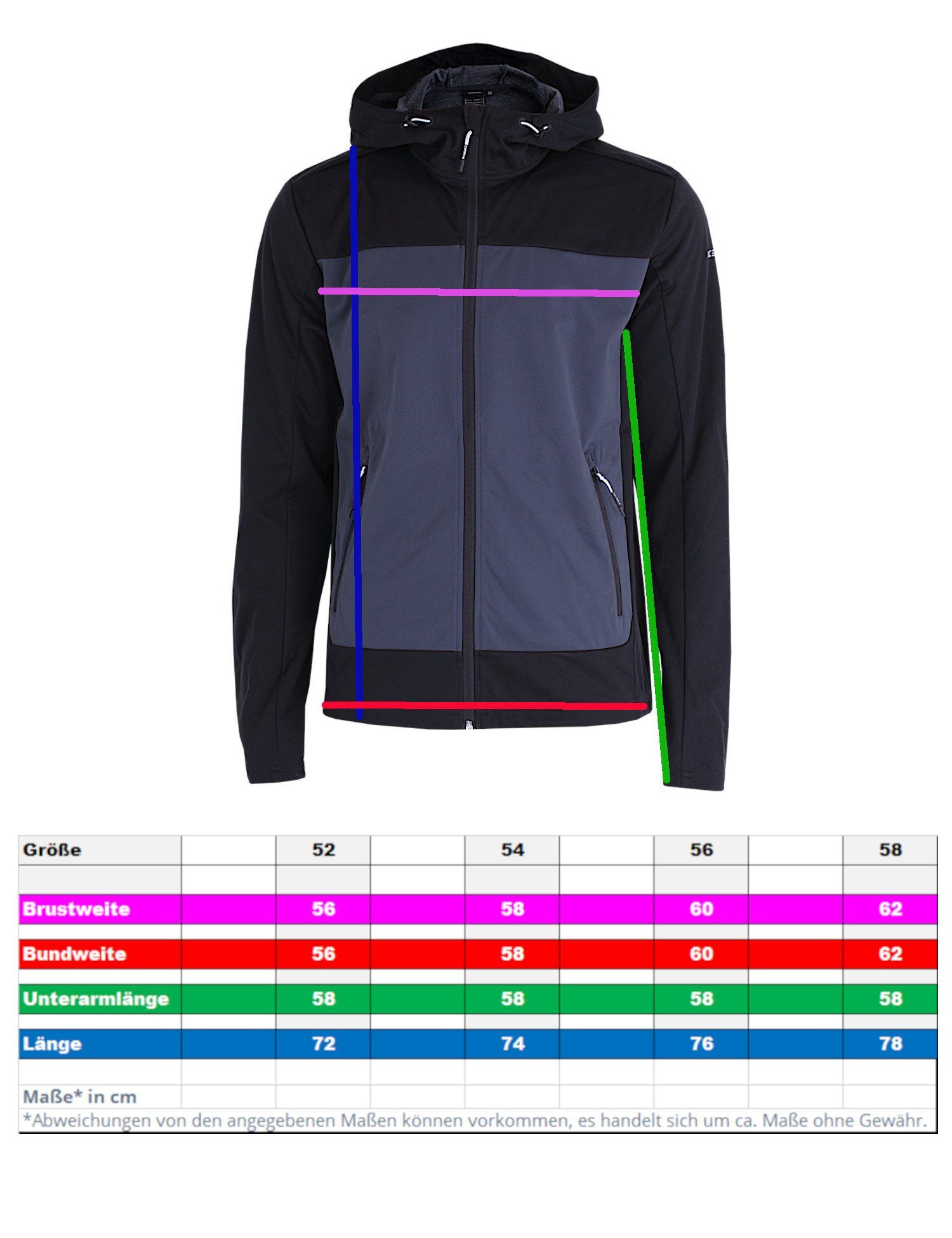 Icepeak Funktionsjacke Outdoorjacke Parrotsvi Softshell Jacke mit Kapuze Winddicht und Atmungsaktiv