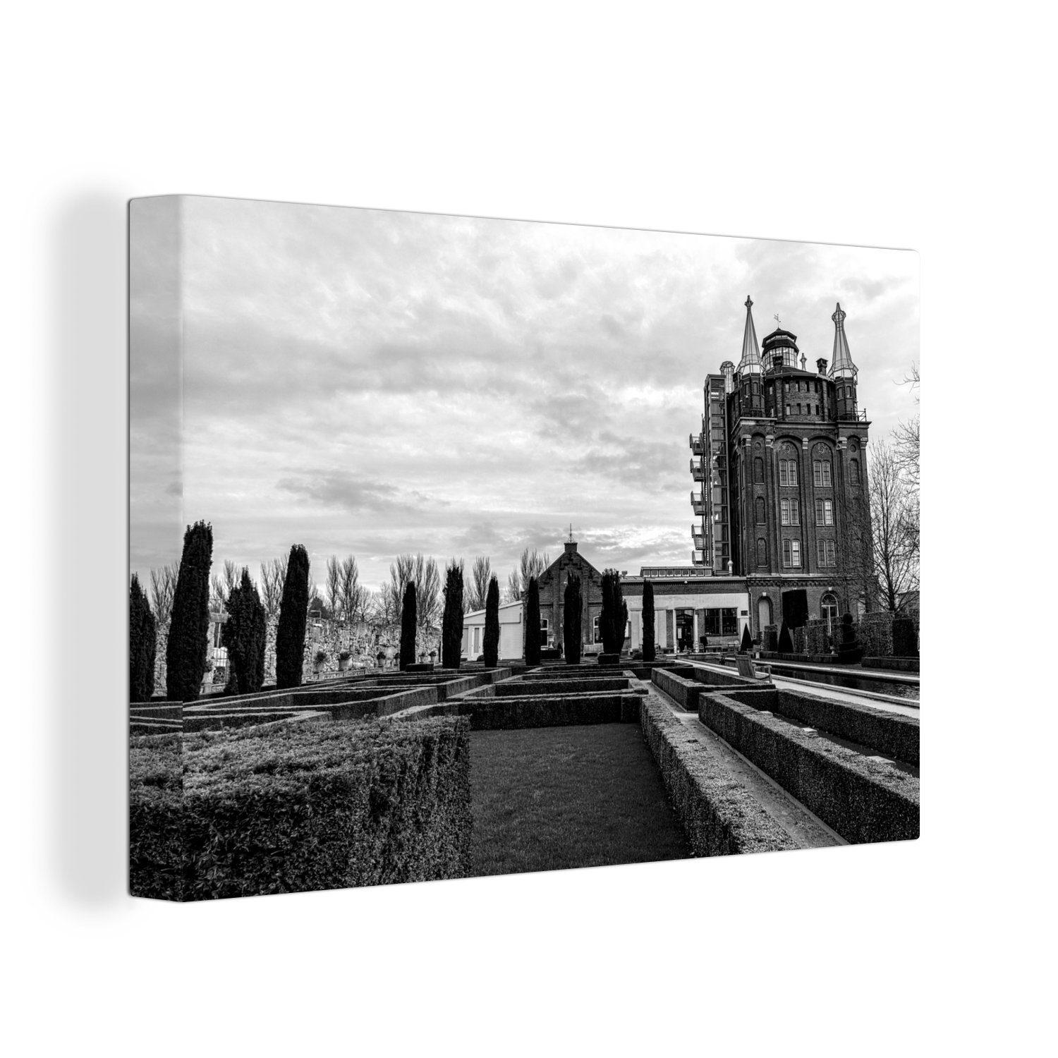 OneMillionCanvasses® Leinwandbild Foto der Villa Augusta in Dordrecht - schwarz-weiß, (1 St), Wandbild Leinwandbilder, Aufhängefertig, Wanddeko, 30x20 cm