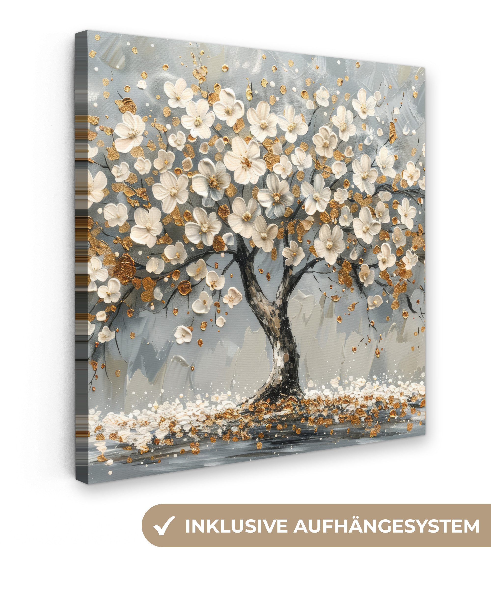 OneMillionCanvasses® Leinwandbild Baum - Gold - Blumen - Abstrakt - Kunst, günstig online kaufen
