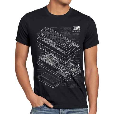 style3 Print-Shirt Herren T-Shirt C64 Heimcomputer Blaupause classic gamer