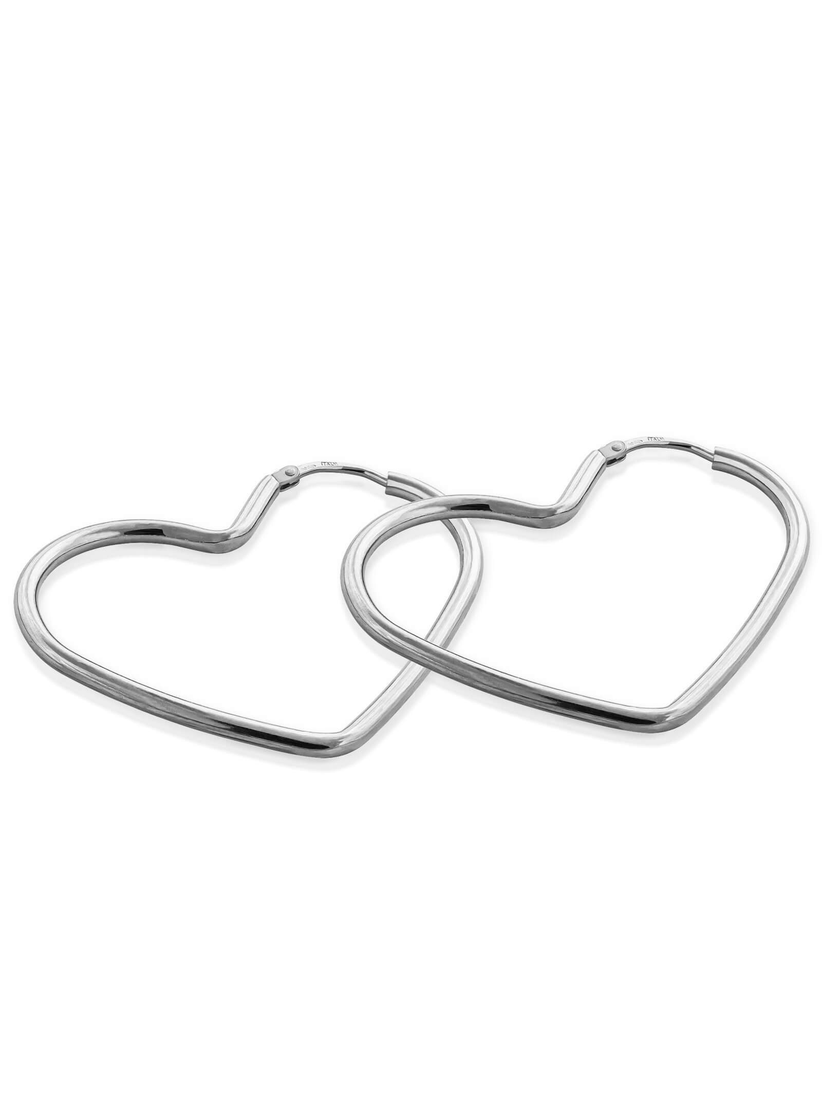 modabilé Paar Creolen Creolen in Herz-Form 3,8cm, Damen Ohrringe 38mm herzförmig groß Sterling Silber 925