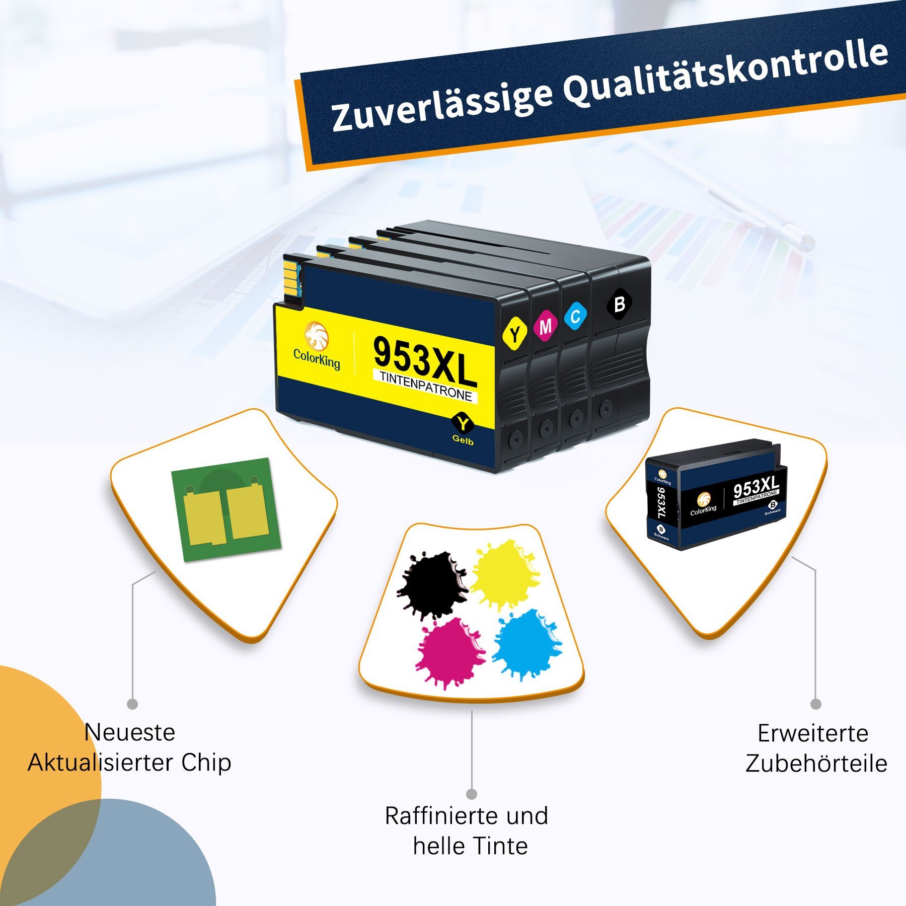 HP953XL 4er-pack=1x 1x HP953 1x HP XL Magenta, Schwarz, 953XL 953 Ersatz 1x ColorKing Gelb Tintenpatrone für Multipack Cyan,