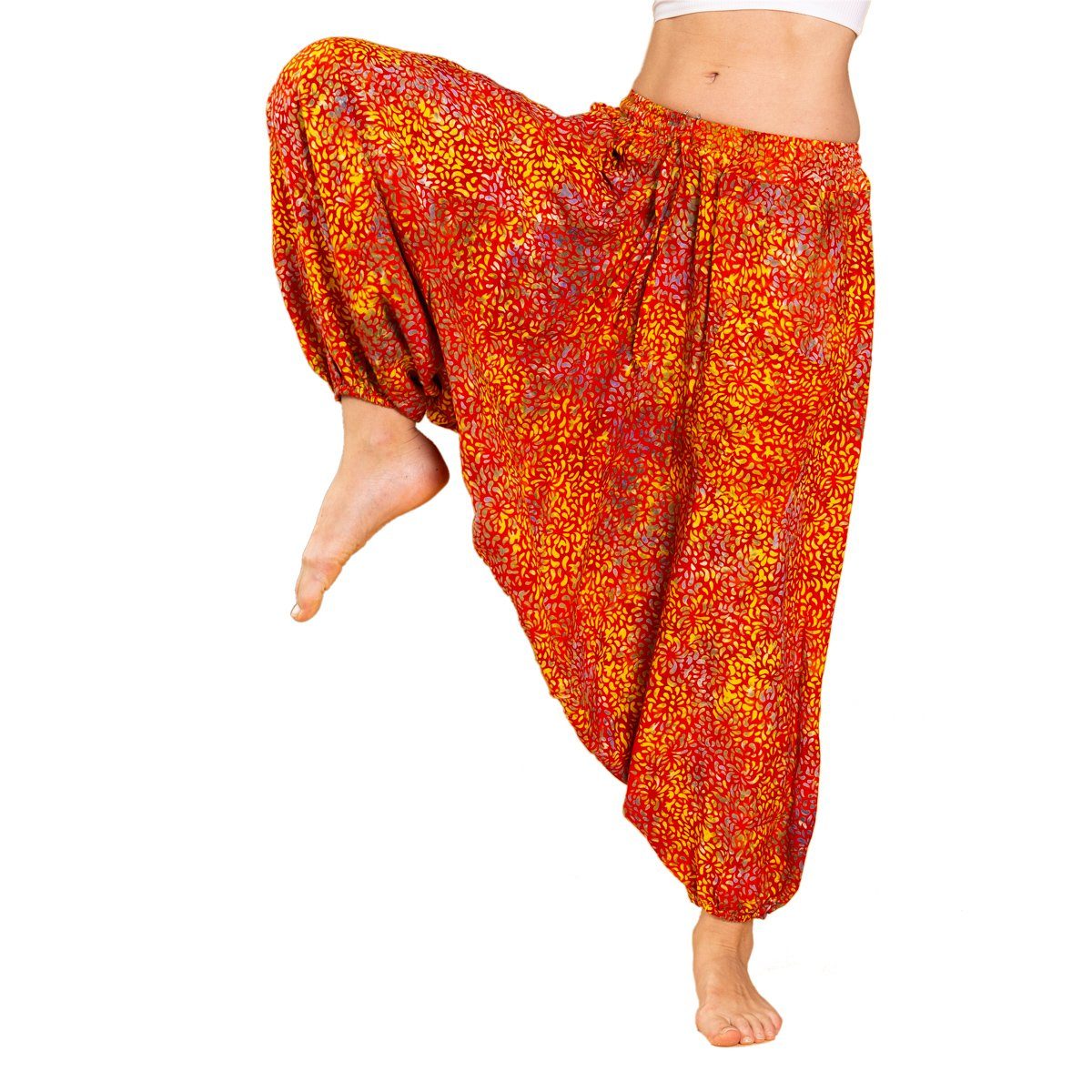 PANASIAM Haremshose Aladinhose Wachsbatik Haremshose aus 100% natürlicher Viskose farbenfrohe Freizeithose bequeme Sommerhose Pumphose Pluderhose