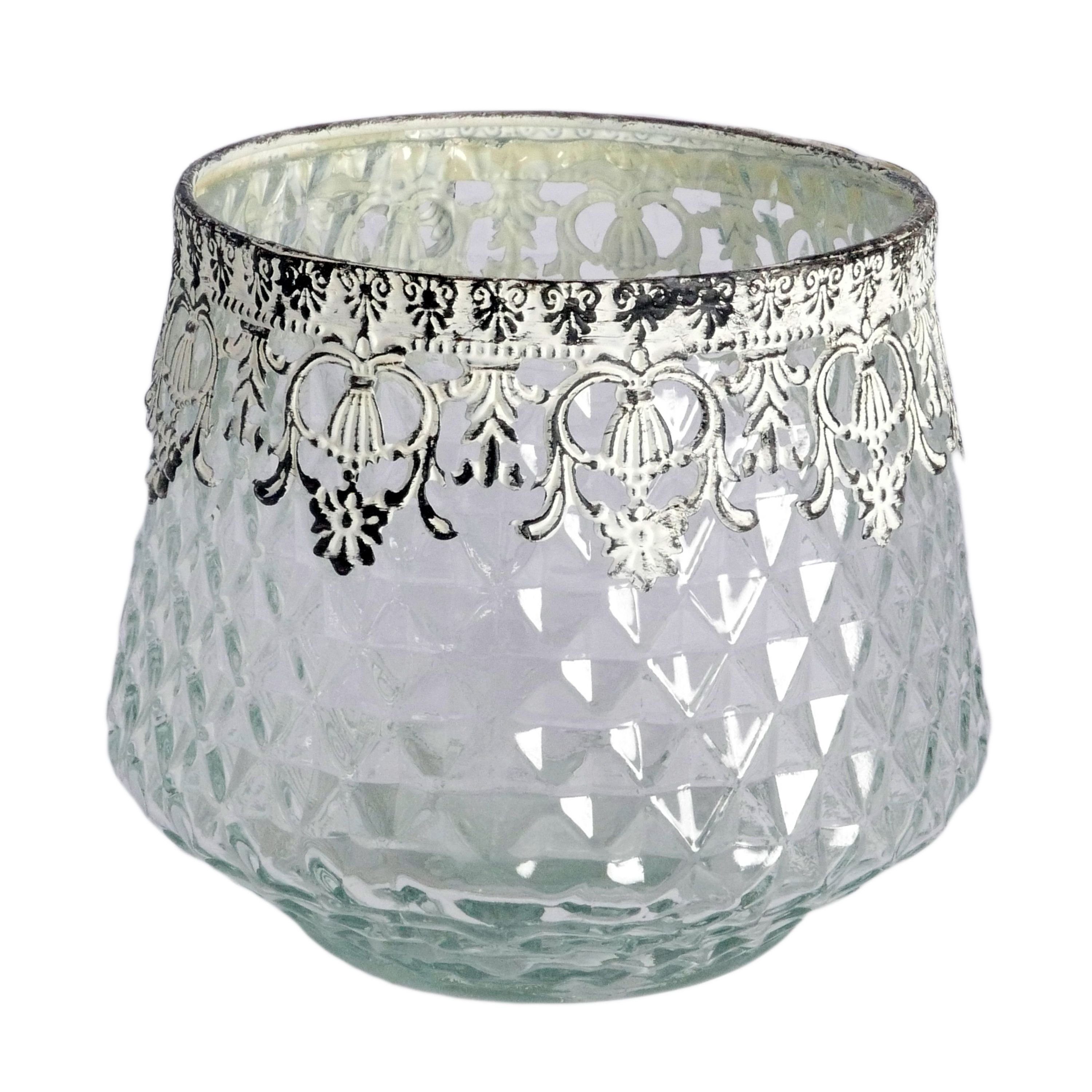 Windlicht B&S Metall Zierrand Teelichtglas