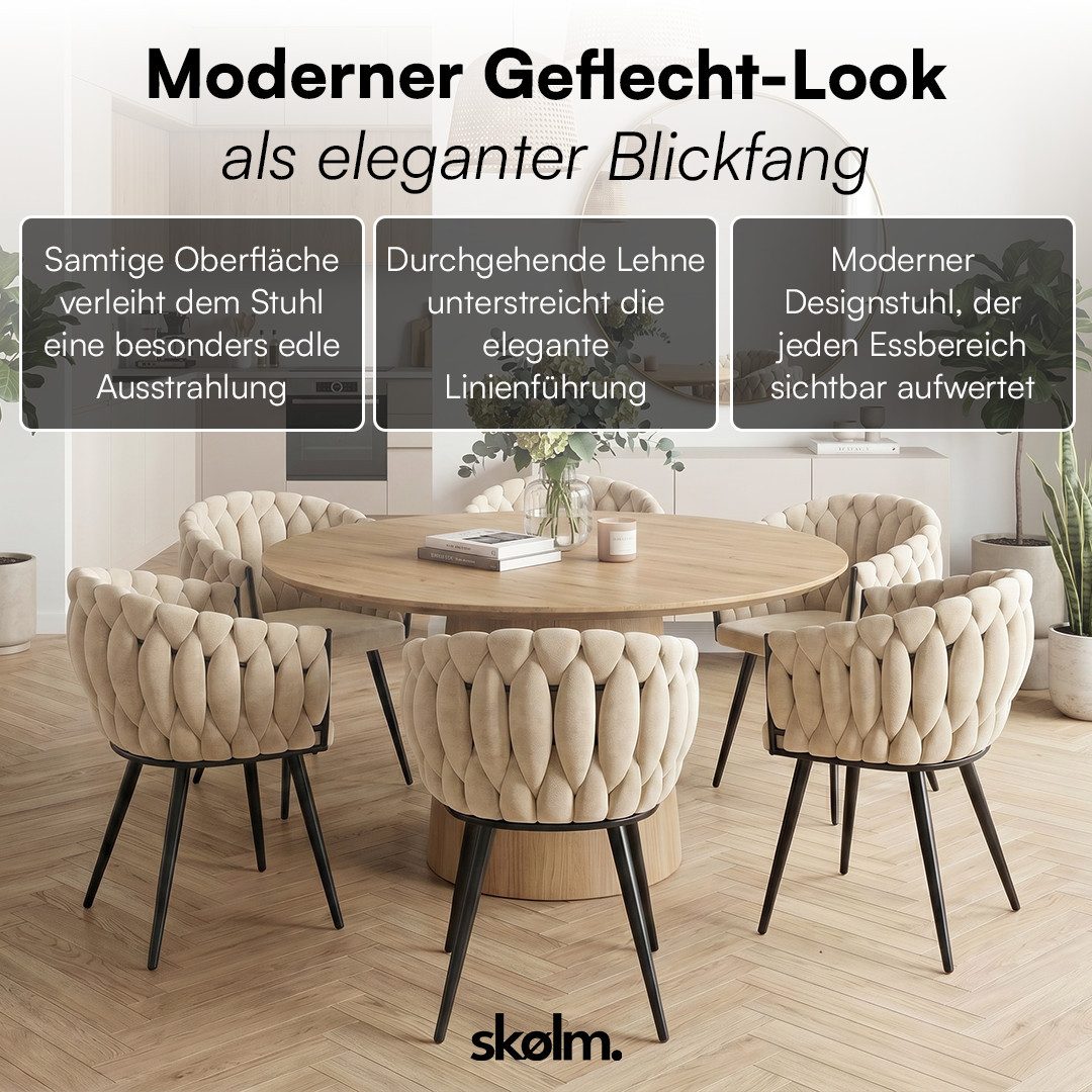 skølm Esszimmerstuhl & Drehstuhl Sudri mit Samtbezug gepolstert (6er Set, creme beige, Metallgestell, 6 St), Armlehnenstühle in Flecht-Look, verfügbar als 2er/4 – Bild 2 von 5