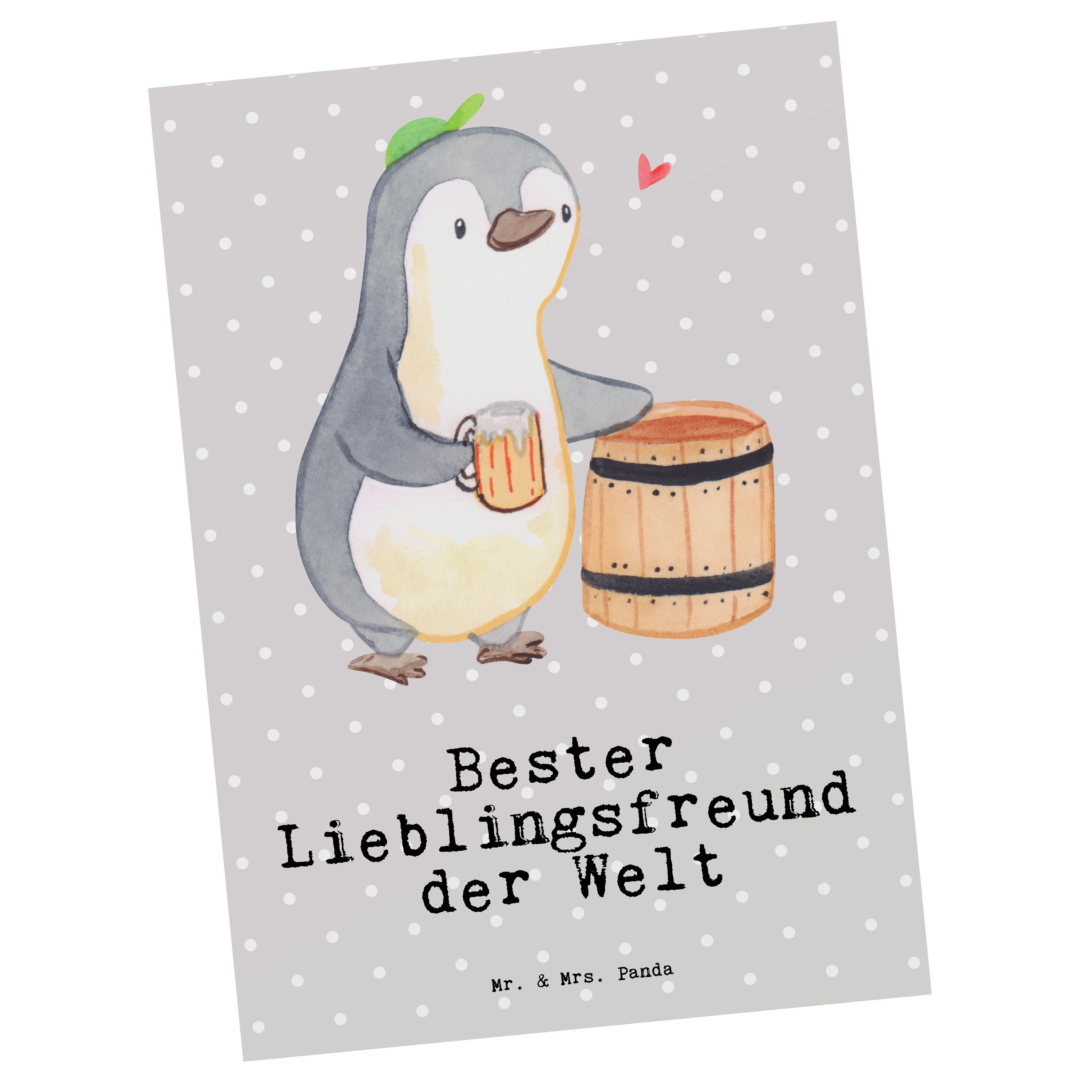 Mr. & Mrs. Panda Postkarte Pinguin Bester Lieblingsfreund der Welt - Grau Pastell - Geschenk, Mi