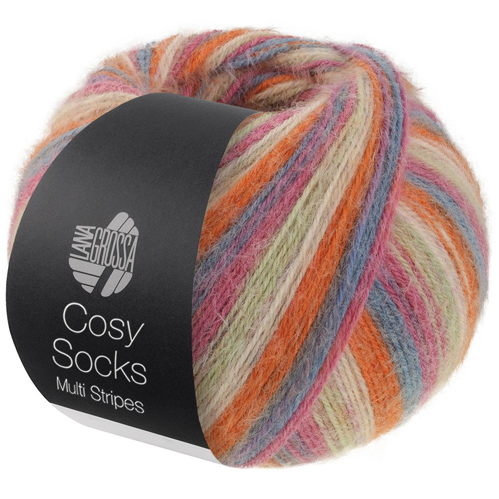 LANA GROSSA Meilenweit 100 g COSY SOCKS MULTI STRIPES Häkelwolle, 400 m (Flauschige Sockenwolle mit Merinowolle mit besonderem Druckeffekt, waschmaschinenfest), 100 g