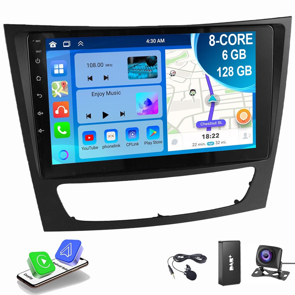 ESSGOO Für Mercedes-Benz E Klasse W211 CLS W219 6GB+128GB Carplay Autoradio (RDS, Digitalradio (DAB), FM, AM, Carplay Android Auto GPS Navi WIFI BT)