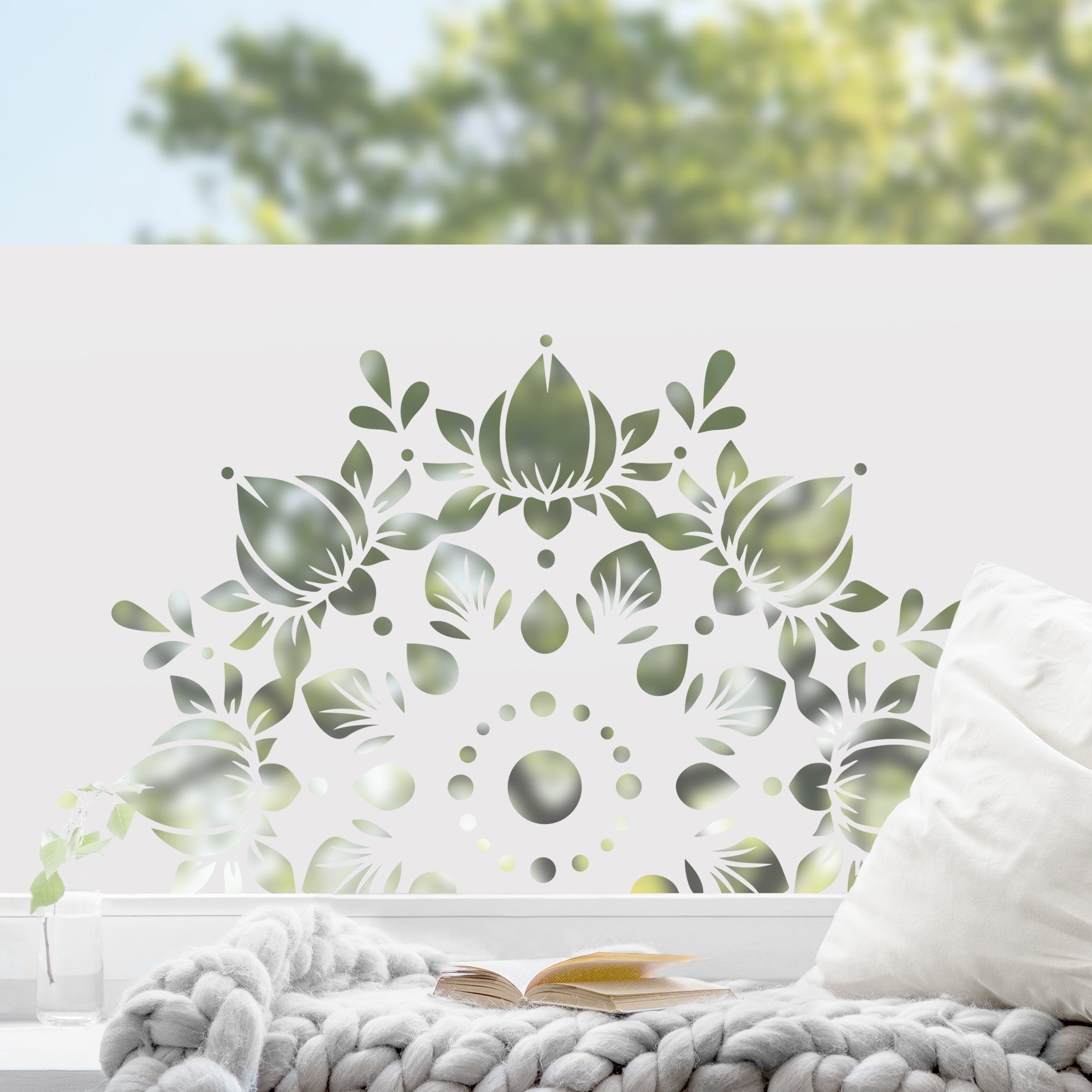 Fensterfolie statisch haftend Motiv Fensterdeko Lotus Mandala II Wellness, Bilderdepot24, blickdicht, Innen Fenster Tür Balkontür Küche Badezimmer Wohnzimmer Schlafzimmer